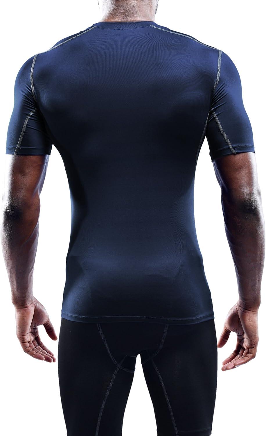 imageNELEUS Mens 3 or 4 Pack Workout Athletic Compression Shirts5003 Black grey navy Blue 3 Pack