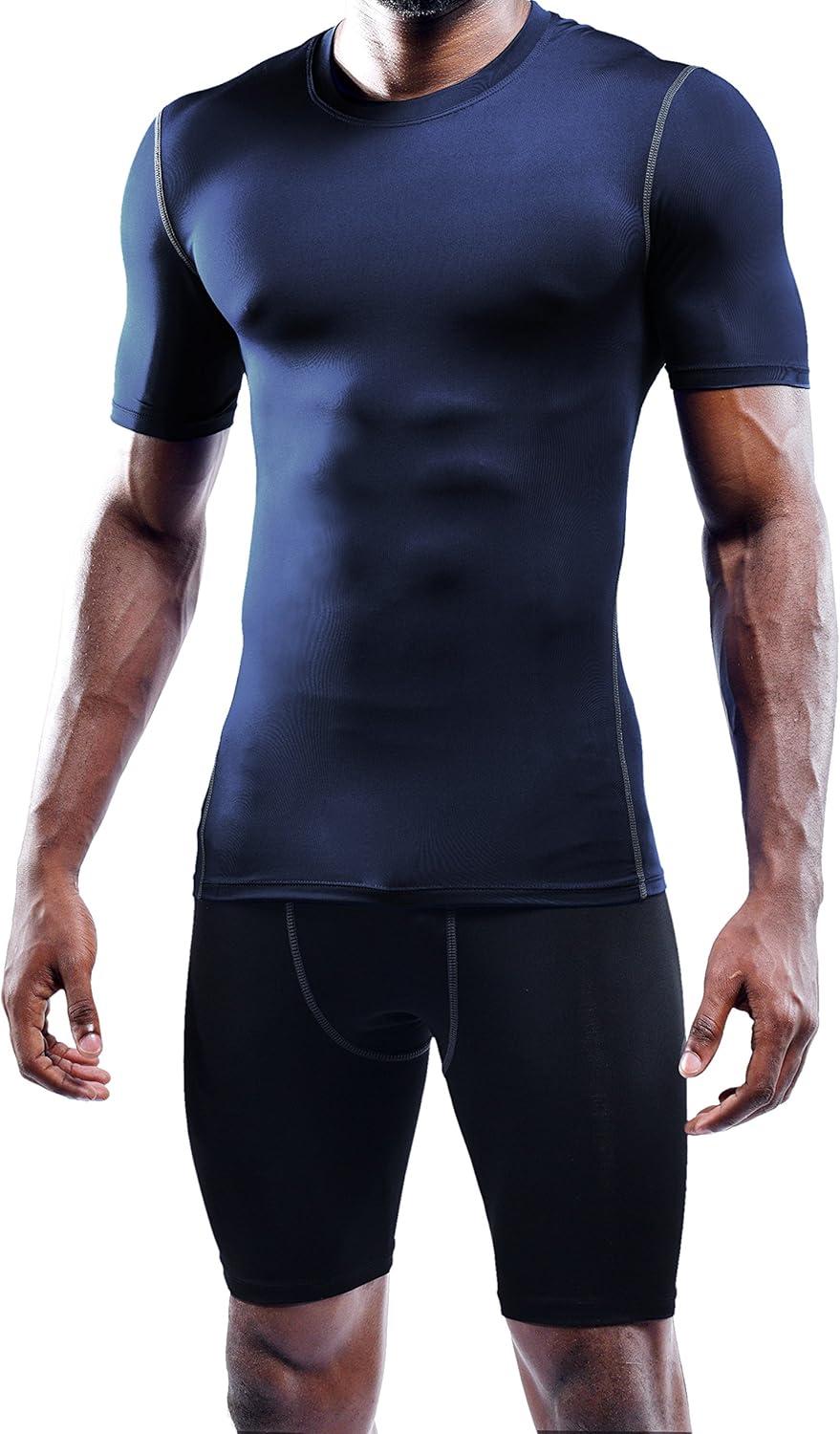 imageNELEUS Mens 3 or 4 Pack Workout Athletic Compression Shirts5003 Black grey navy Blue 3 Pack