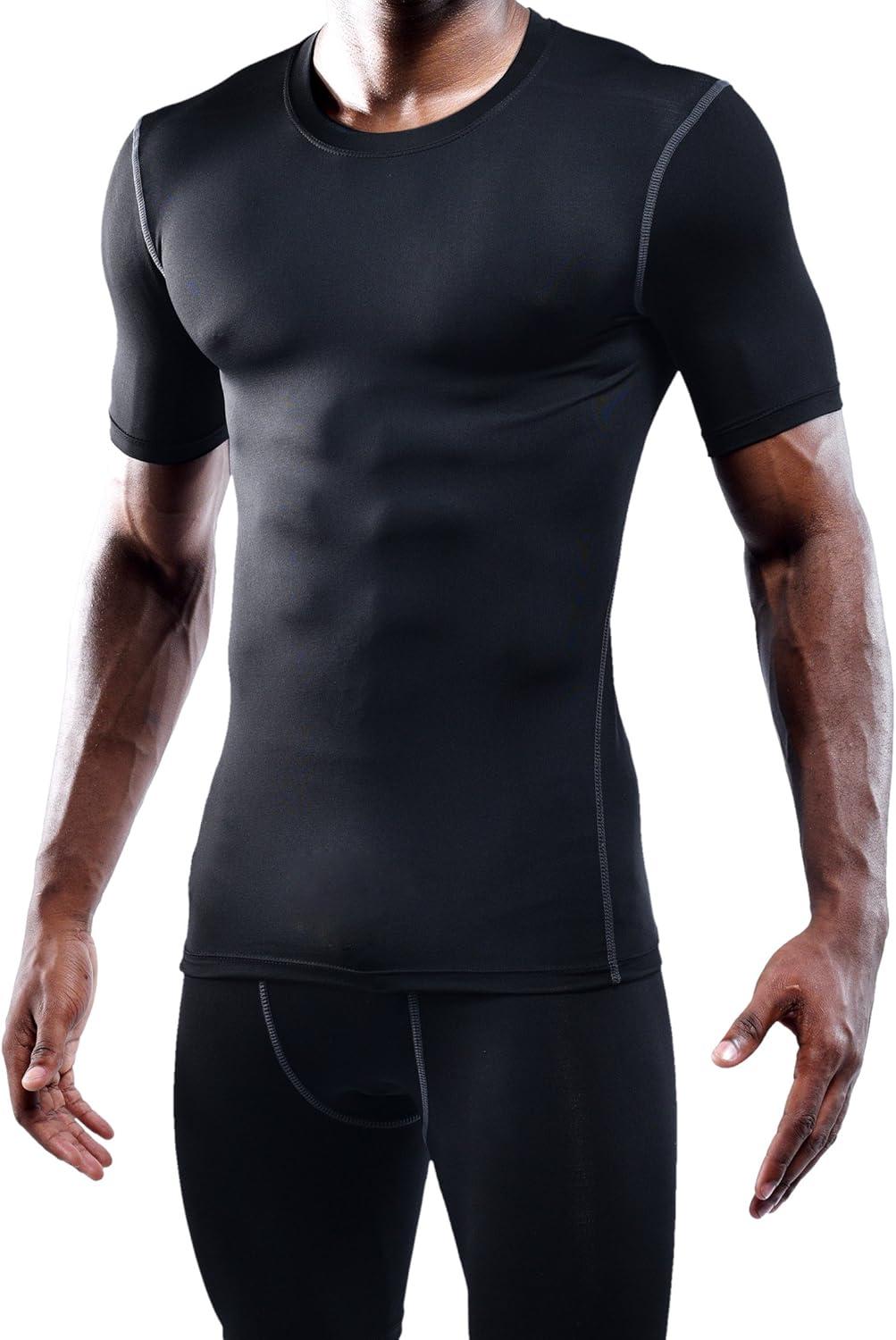 imageNELEUS Mens 3 or 4 Pack Workout Athletic Compression Shirts5003 Black grey navy Blue 3 Pack