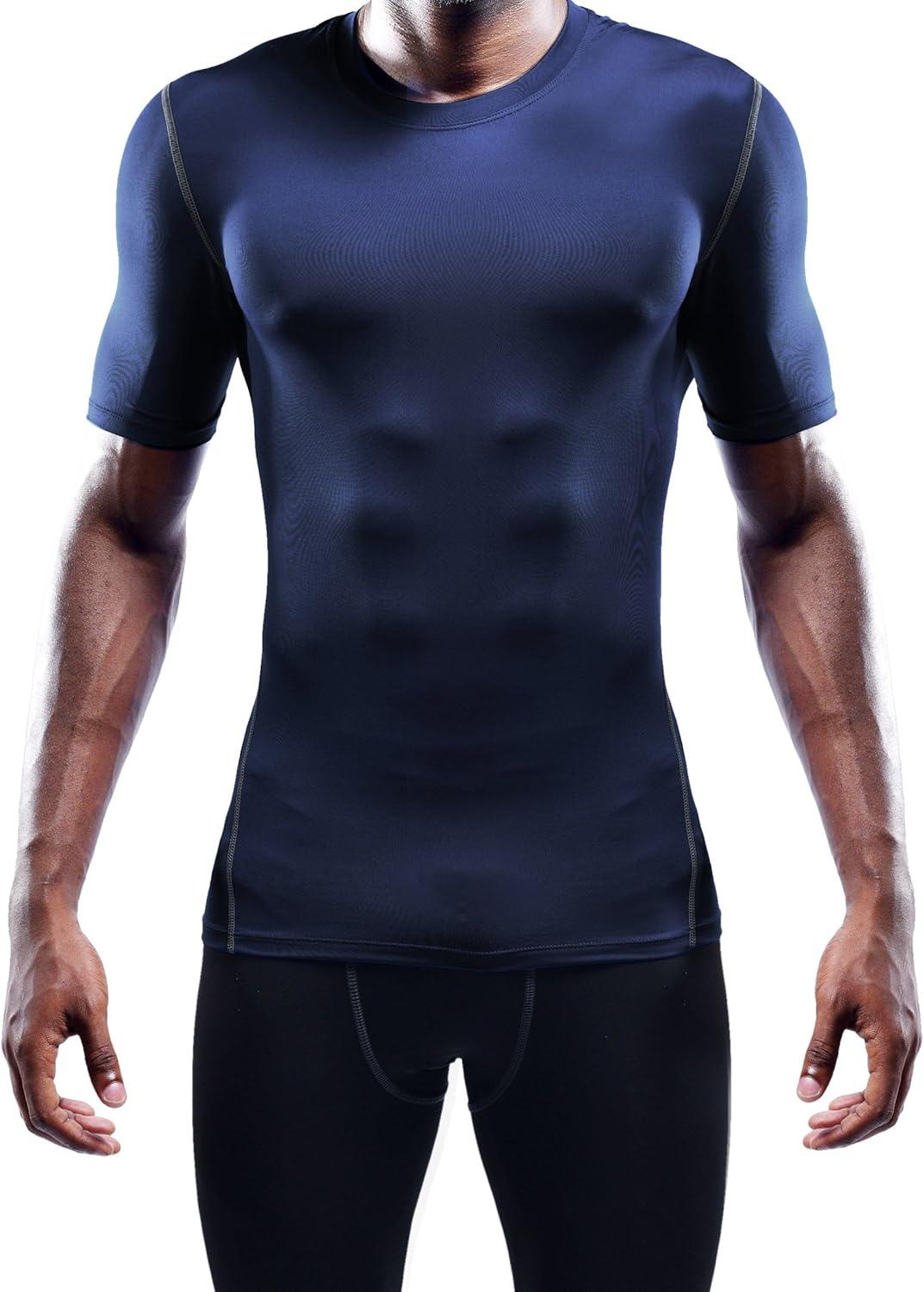 imageNELEUS Mens 3 or 4 Pack Workout Athletic Compression Shirts5003 Black grey navy Blue 3 Pack