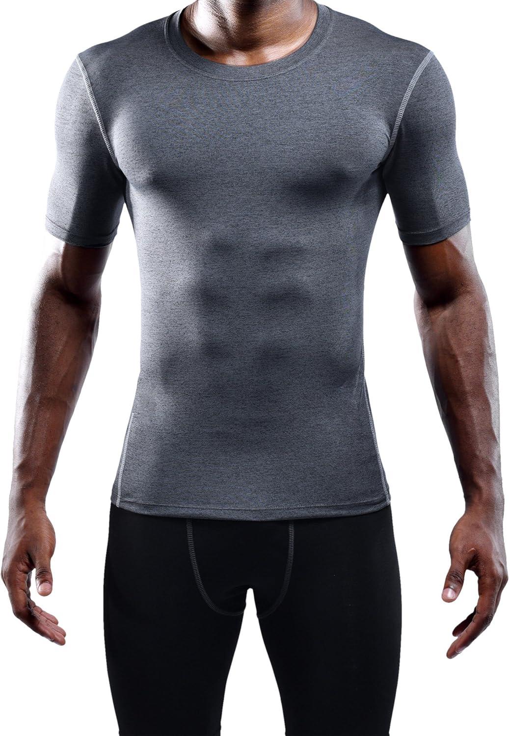 imageNELEUS Mens 3 or 4 Pack Workout Athletic Compression Shirts5003 Black grey navy Blue 3 Pack