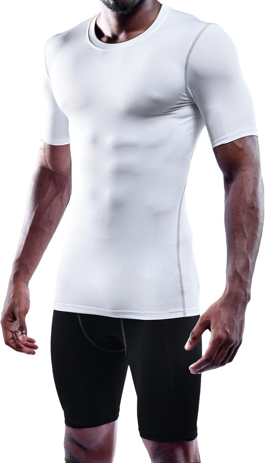 imageNELEUS Mens 3 or 4 Pack Workout Athletic Compression Shirts5003 Black grey white 3 Pack