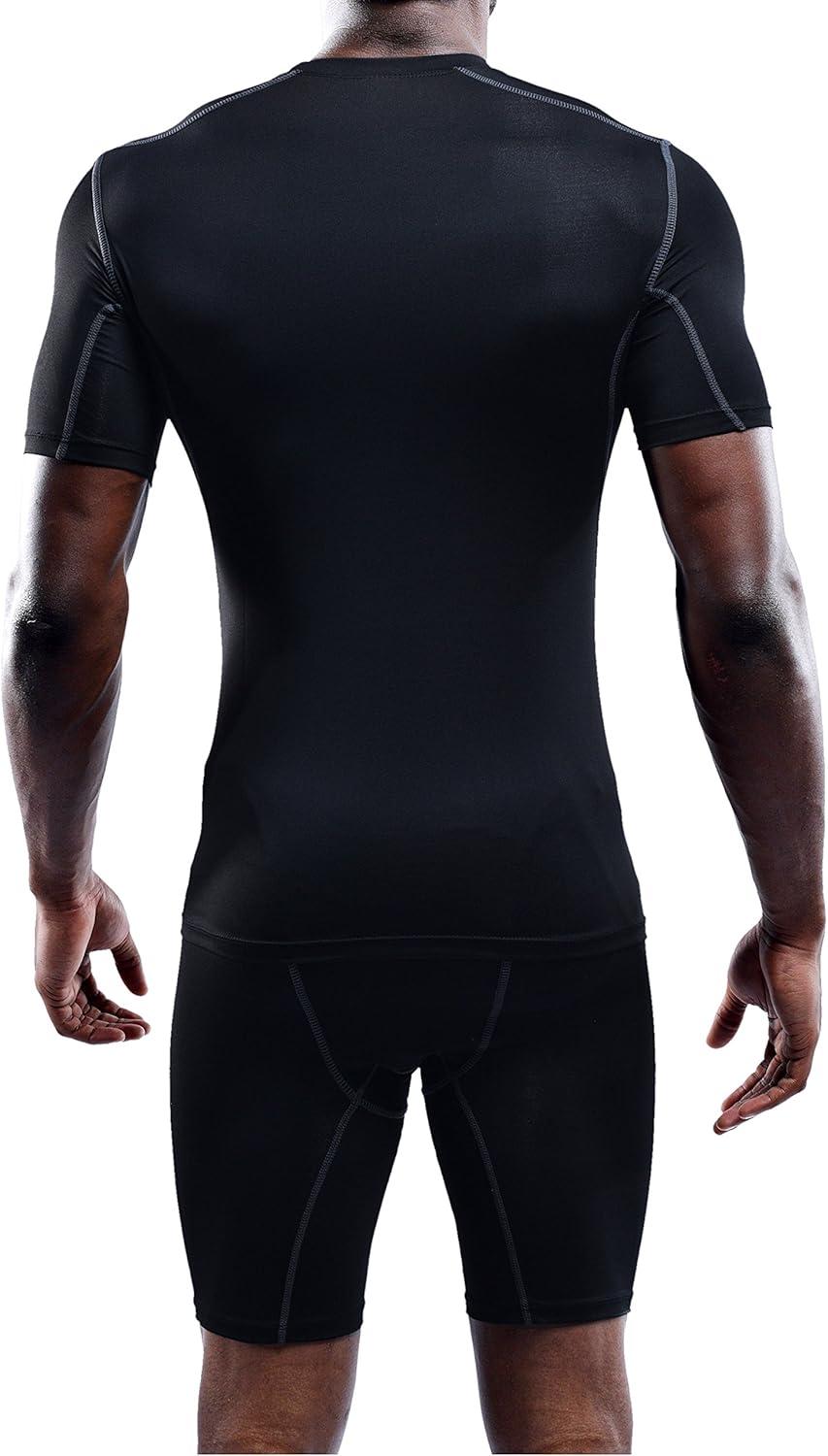 imageNELEUS Mens 3 or 4 Pack Workout Athletic Compression Shirts5003 Black grey white 3 Pack