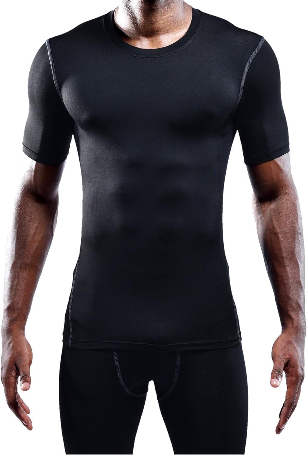 imageNELEUS Mens 3 or 4 Pack Workout Athletic Compression Shirts5003 Black grey white 3 Pack