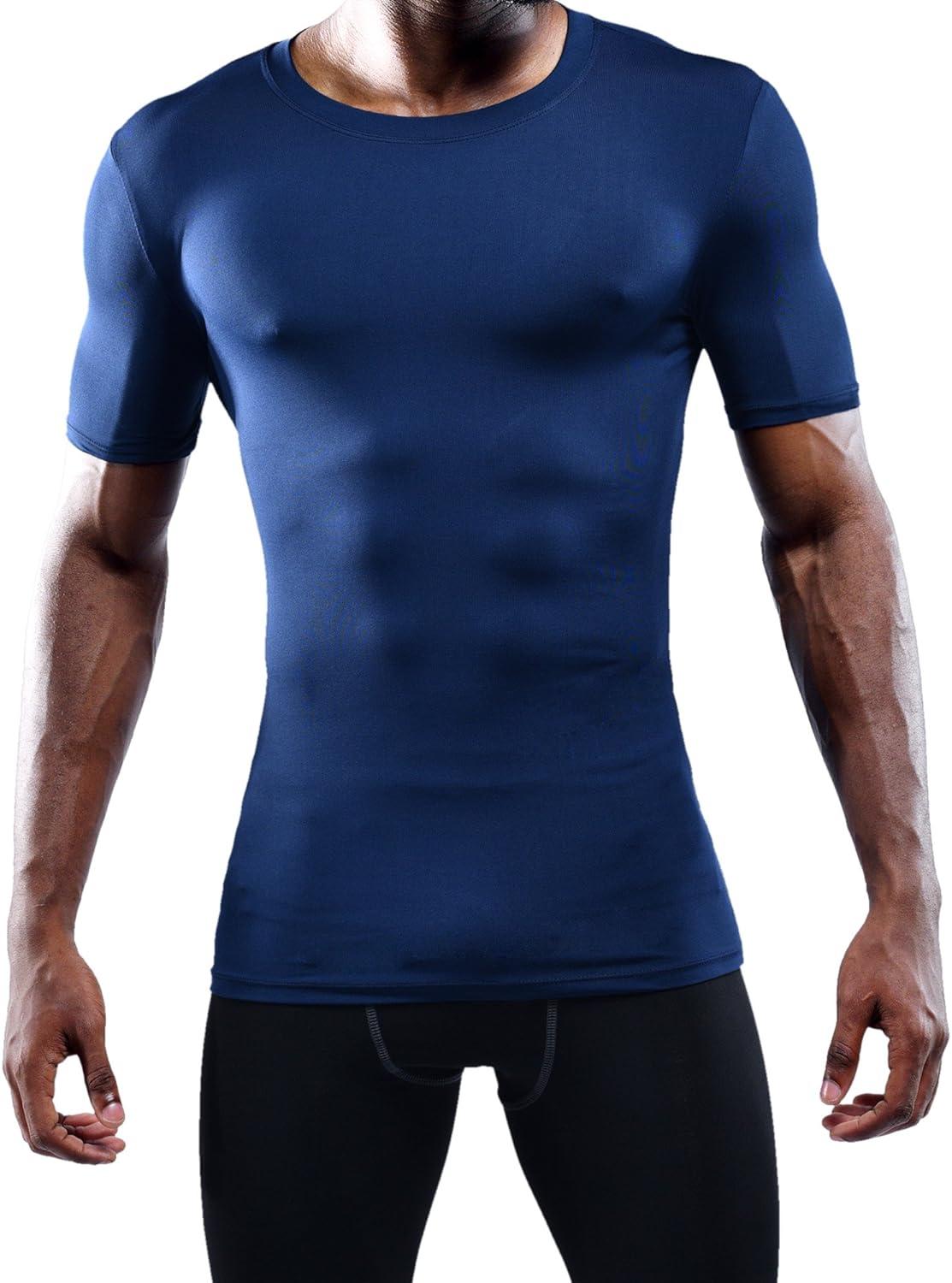 imageNELEUS Mens 3 or 4 Pack Workout Athletic Compression Shirts5011 3 Pack Black grey navy Blue