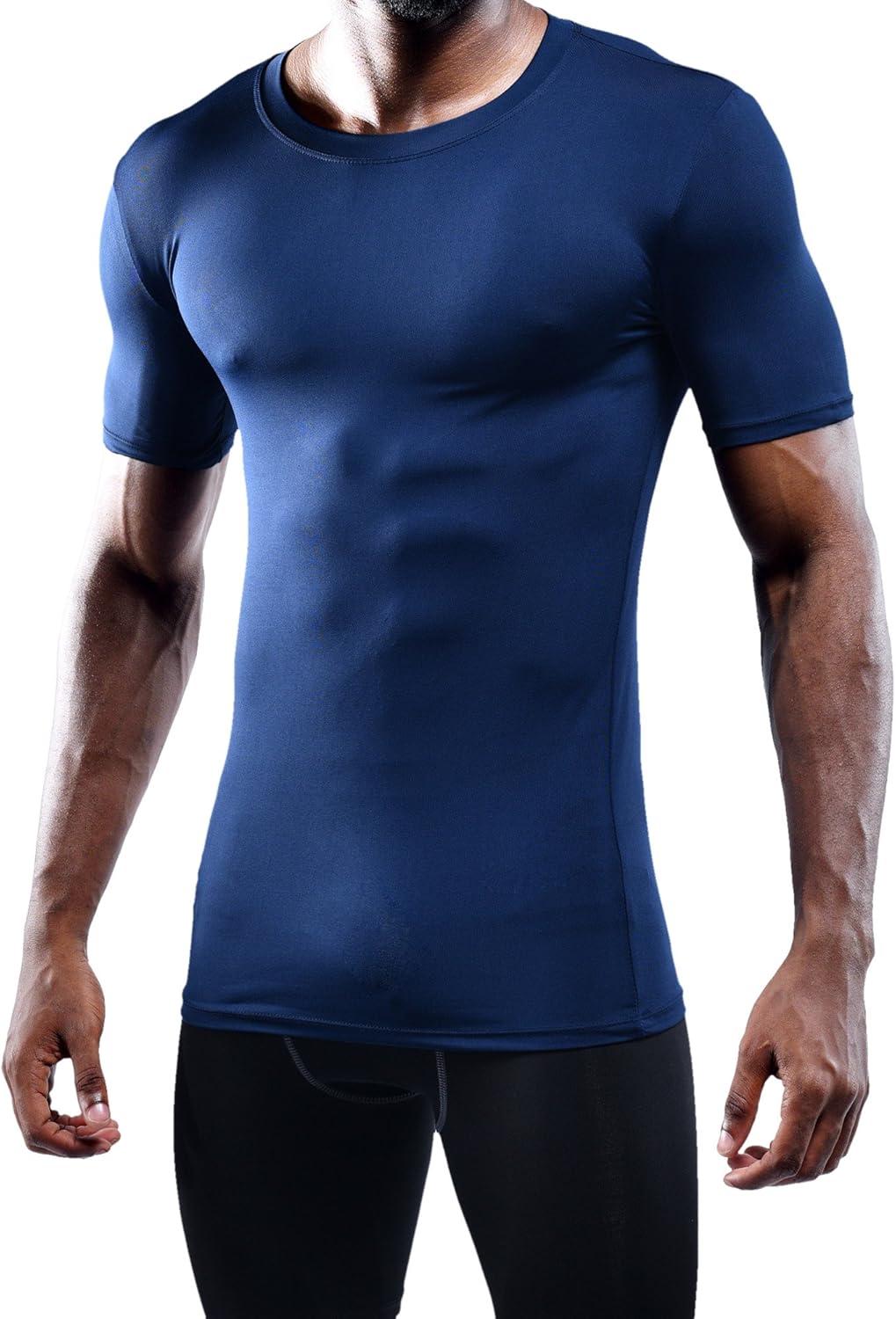 imageNELEUS Mens 3 or 4 Pack Workout Athletic Compression Shirts5011 3 Pack Black grey navy Blue