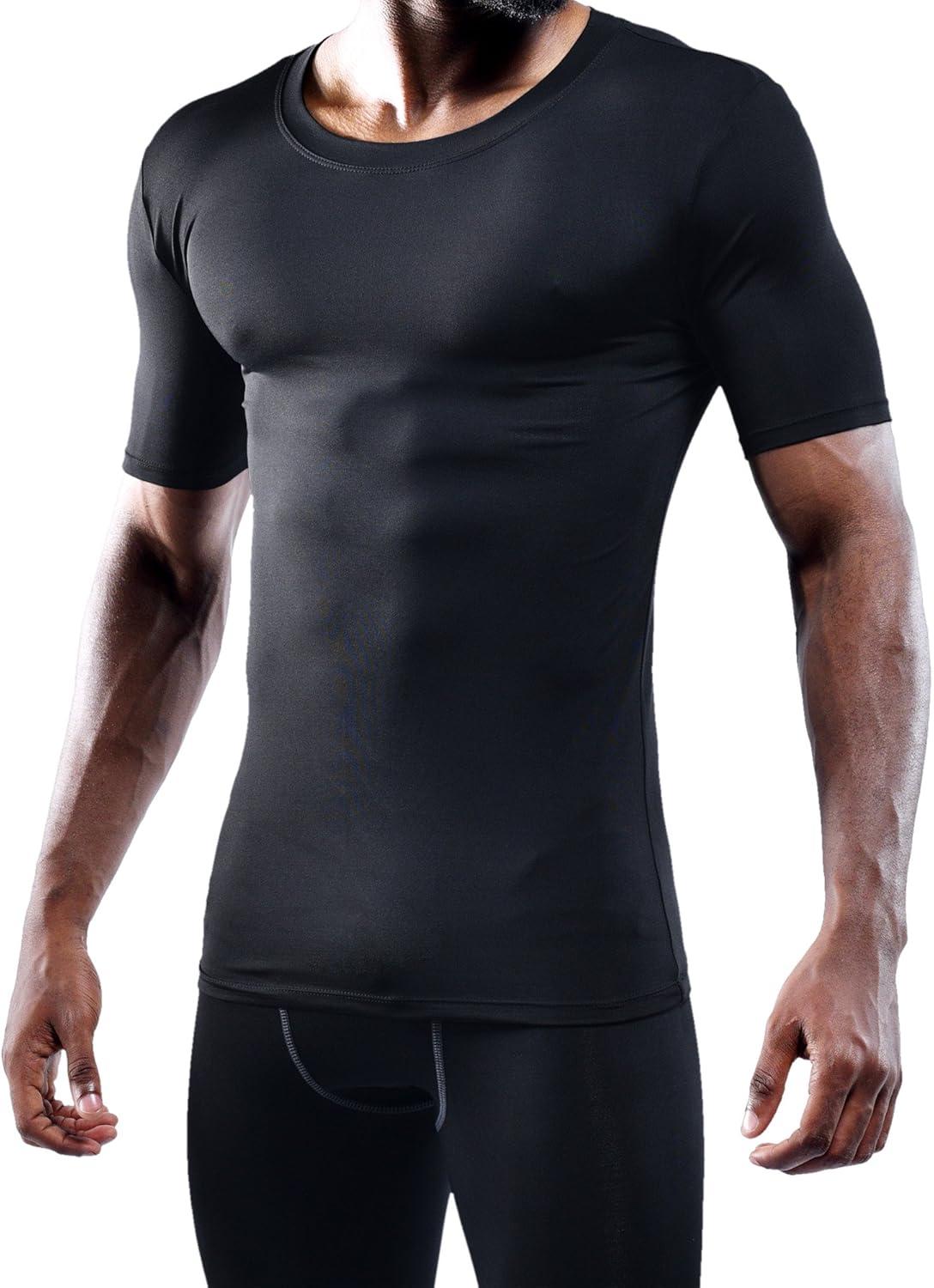 imageNELEUS Mens 3 or 4 Pack Workout Athletic Compression Shirts5011 3 Pack Black grey white