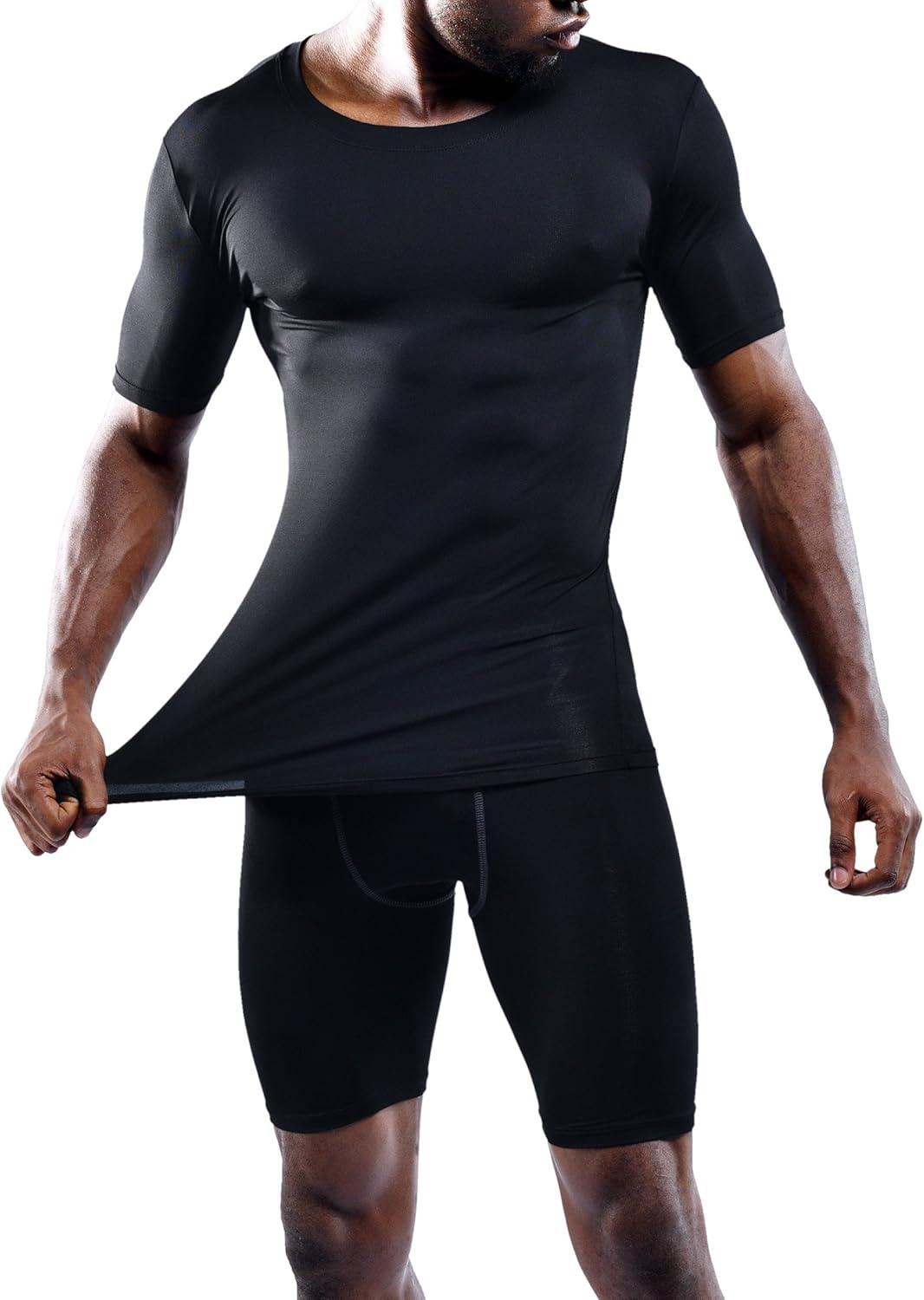 imageNELEUS Mens 3 or 4 Pack Workout Athletic Compression Shirts5011 3 Pack Black grey white