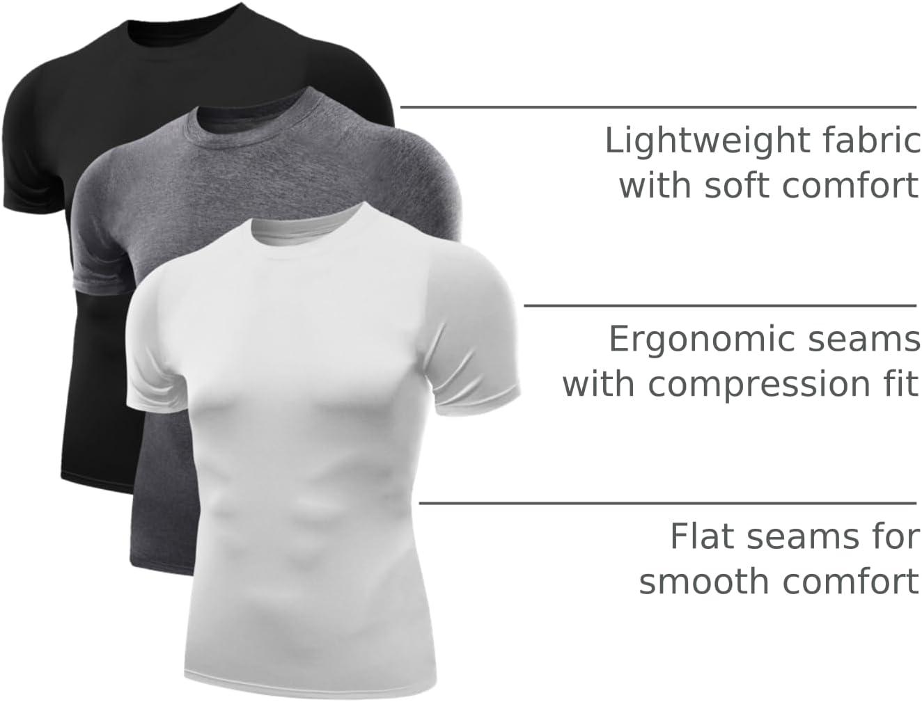 imageNELEUS Mens 3 or 4 Pack Workout Athletic Compression Shirts5011 3 Pack Black grey white