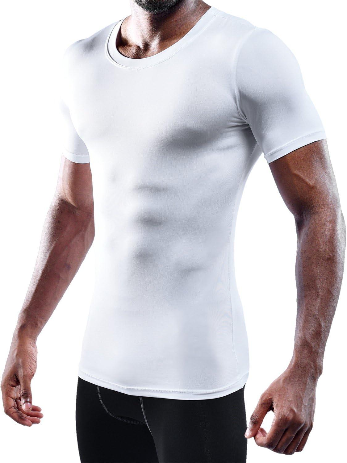 imageNELEUS Mens 3 or 4 Pack Workout Athletic Compression Shirts5011 3 Pack Black grey white