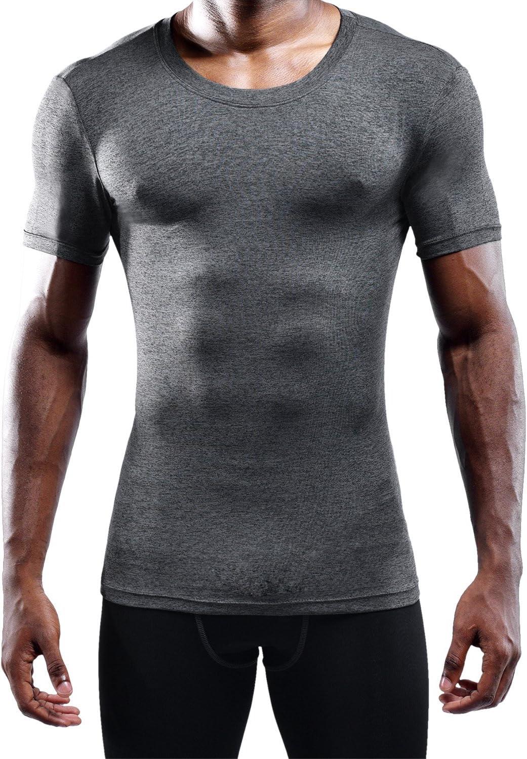 imageNELEUS Mens 3 or 4 Pack Workout Athletic Compression Shirts5011 3 Packblack blue grey