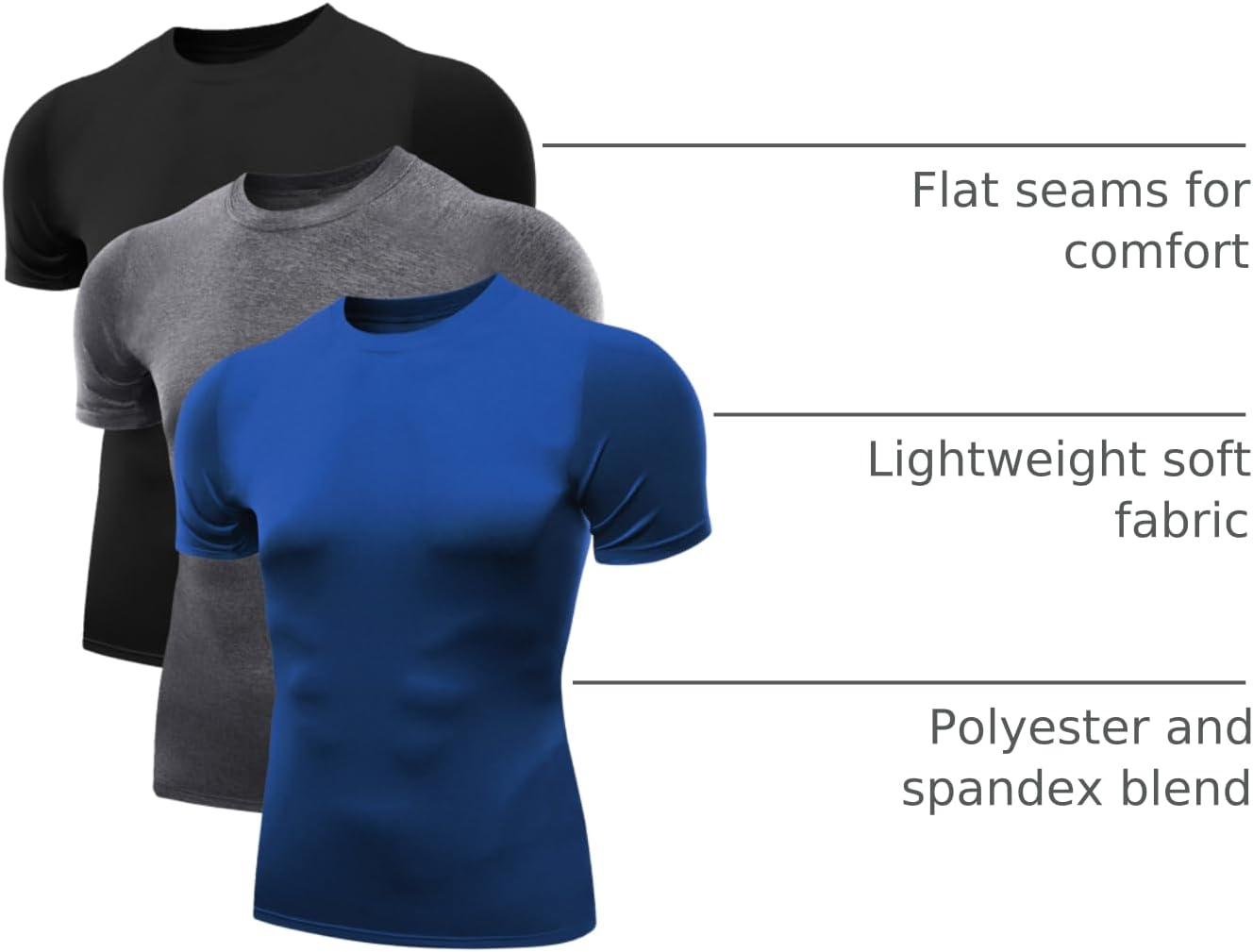 imageNELEUS Mens 3 or 4 Pack Workout Athletic Compression Shirts5011 3 Packblack blue grey