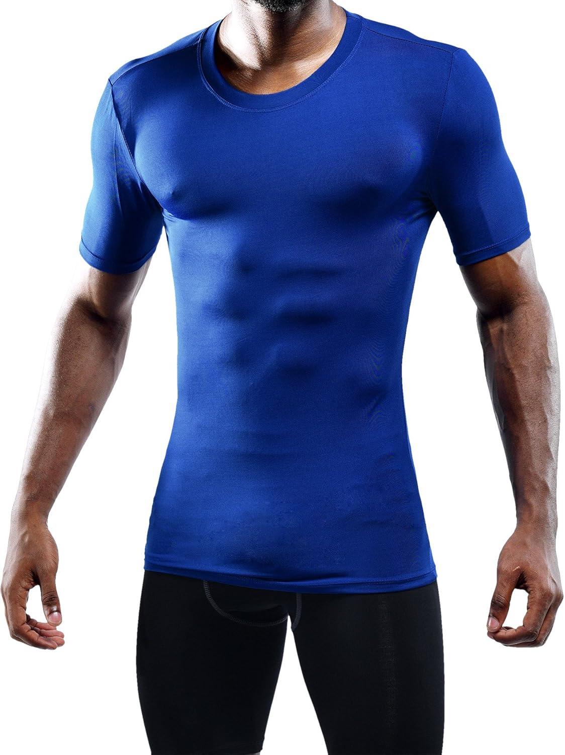 imageNELEUS Mens 3 or 4 Pack Workout Athletic Compression Shirts5011 3 Packblack blue grey
