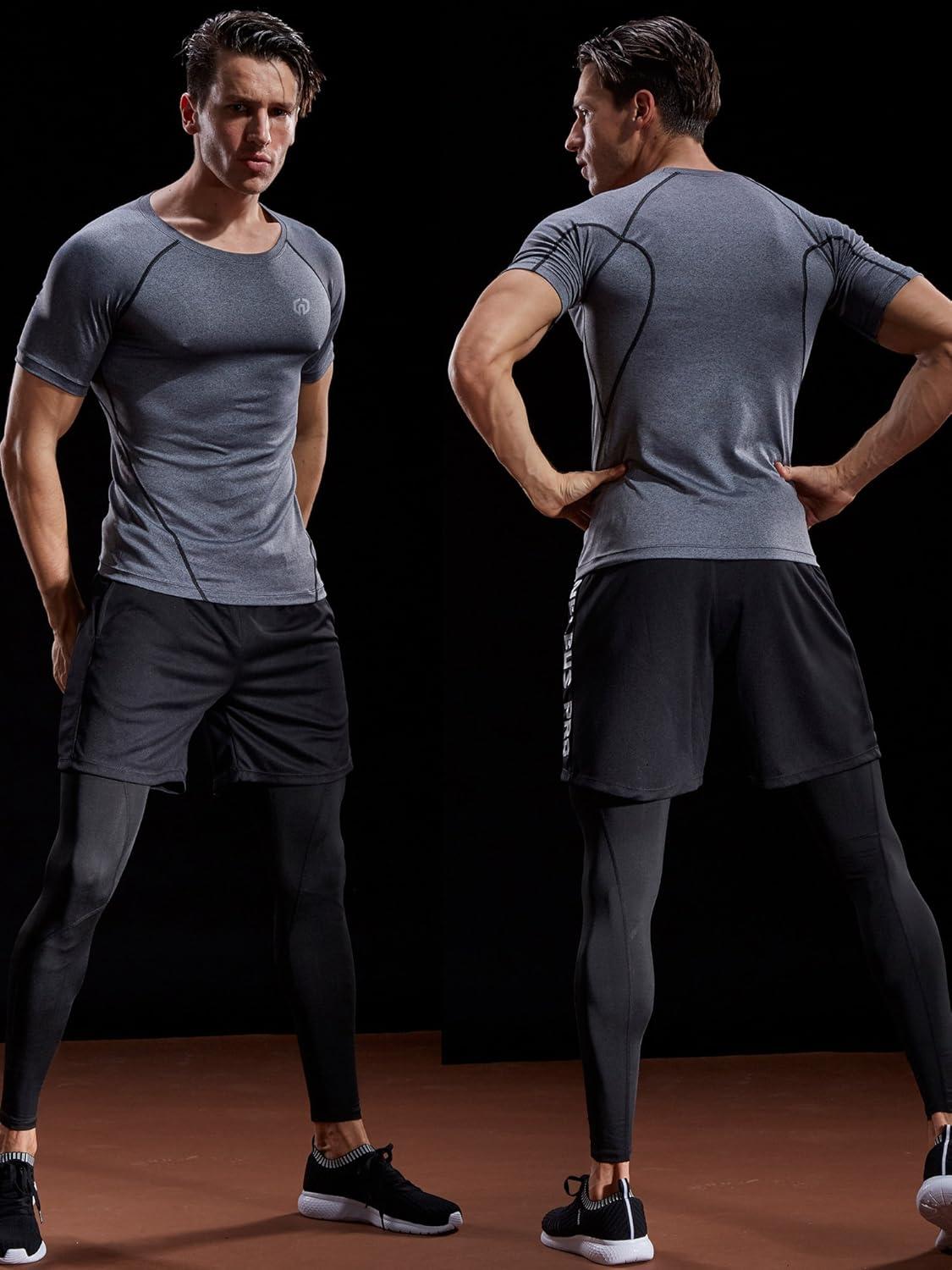imageNELEUS Mens 3 or 4 Pack Workout Athletic Compression Shirts5022 BlackGreyBlue