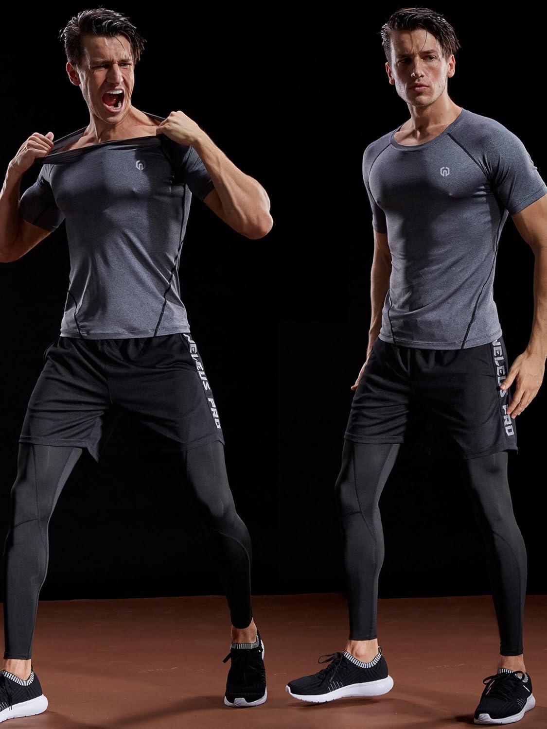 imageNELEUS Mens 3 or 4 Pack Workout Athletic Compression Shirts5022 BlackGreyNavy Blue