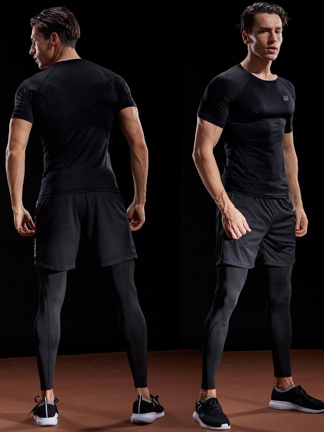 imageNELEUS Mens 3 or 4 Pack Workout Athletic Compression Shirts5022 BlackGreyNavy Blue