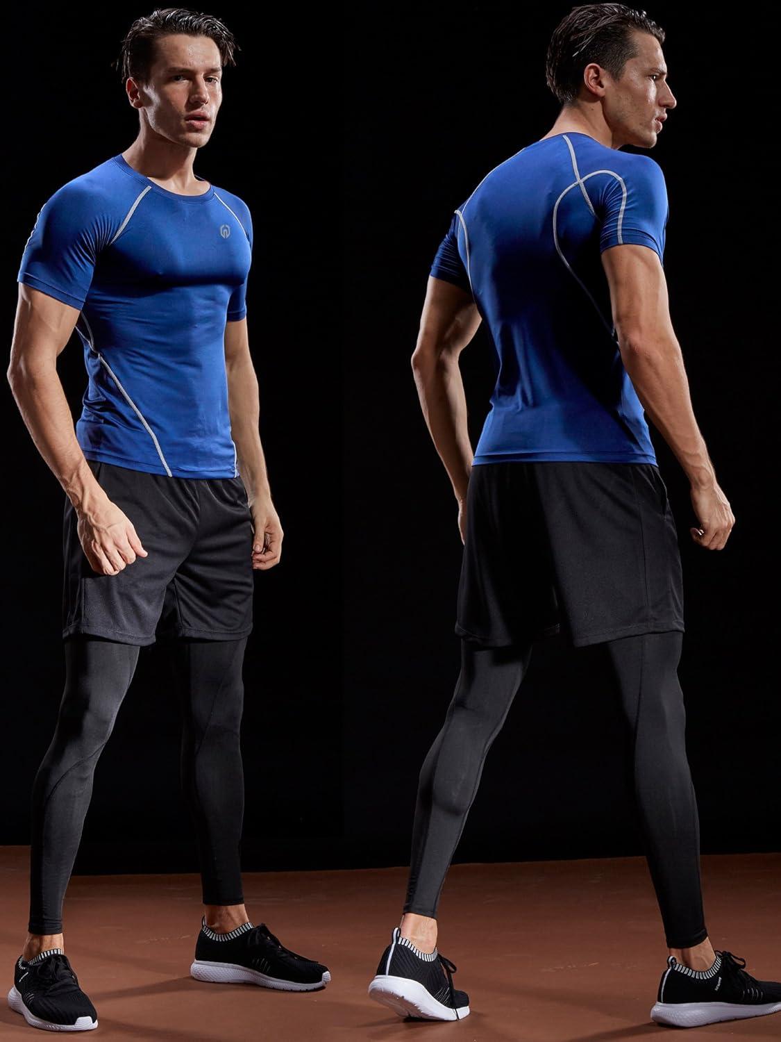 imageNELEUS Mens 3 or 4 Pack Workout Athletic Compression Shirts5022 BlackGreyRed