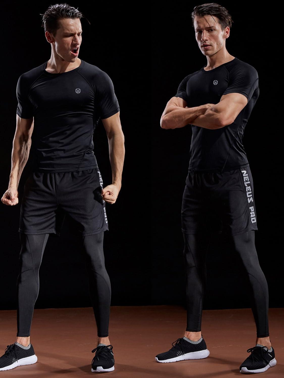 imageNELEUS Mens 3 or 4 Pack Workout Athletic Compression Shirts5022 BlackGreyWhite