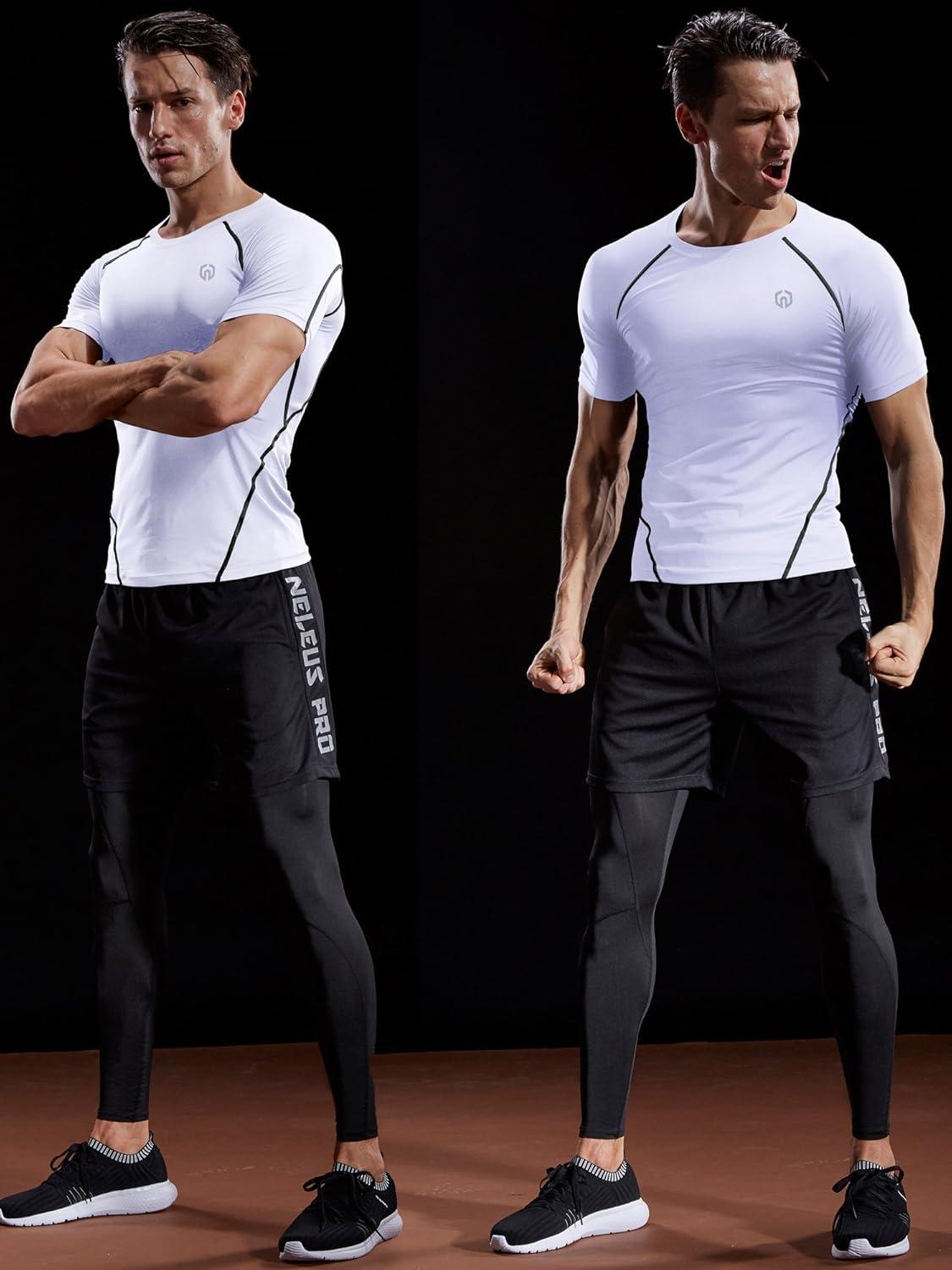 imageNELEUS Mens 3 or 4 Pack Workout Athletic Compression Shirts5022 BlackGreyWhite