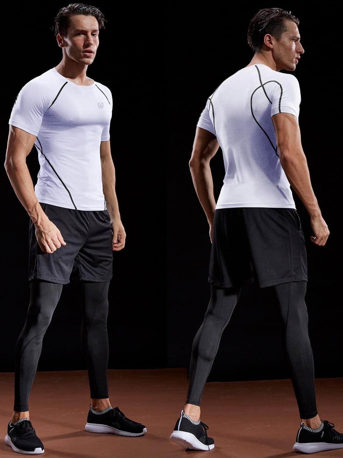 imageNELEUS Mens 3 or 4 Pack Workout Athletic Compression Shirts5022 BlackGreyWhite