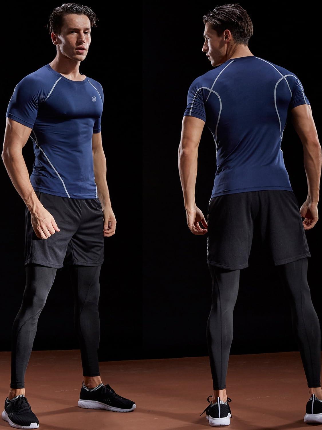 imageNELEUS Mens 3 or 4 Pack Workout Athletic Compression Shirts5022 BlackgreyBlackredNavy Blue