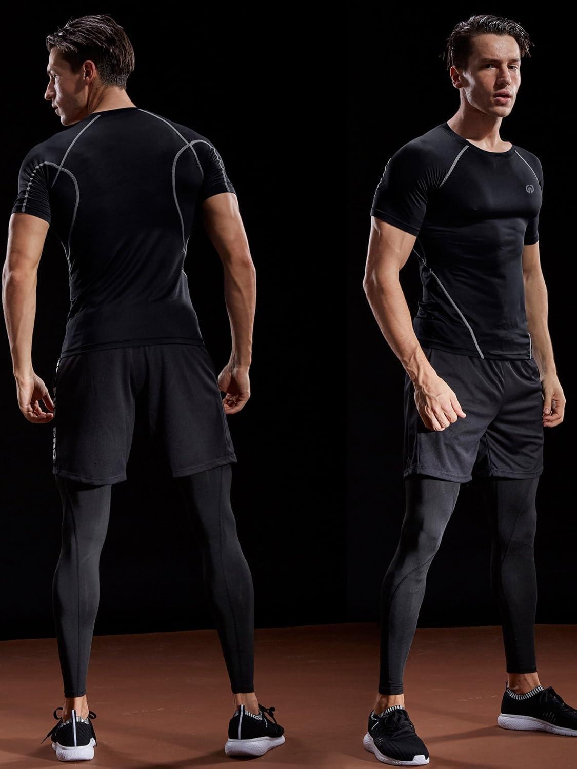 imageNELEUS Mens 3 or 4 Pack Workout Athletic Compression Shirts5022 BlackgreyBlackredNavy Blue