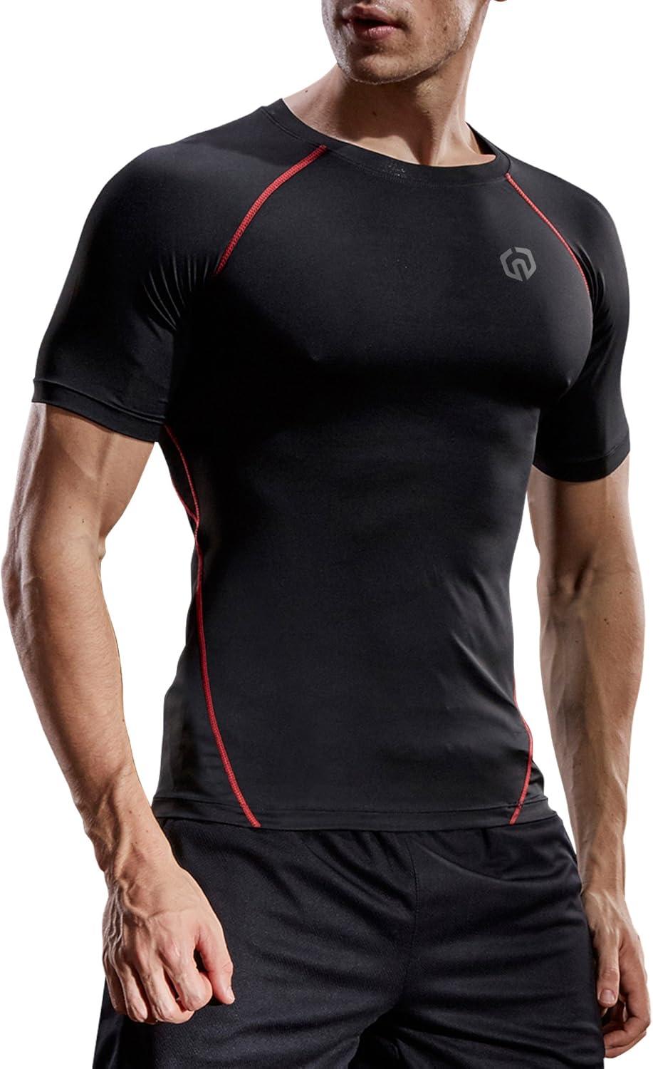 imageNELEUS Mens 3 or 4 Pack Workout Athletic Compression Shirts5022 BlackgreyBlackredNavy Blue
