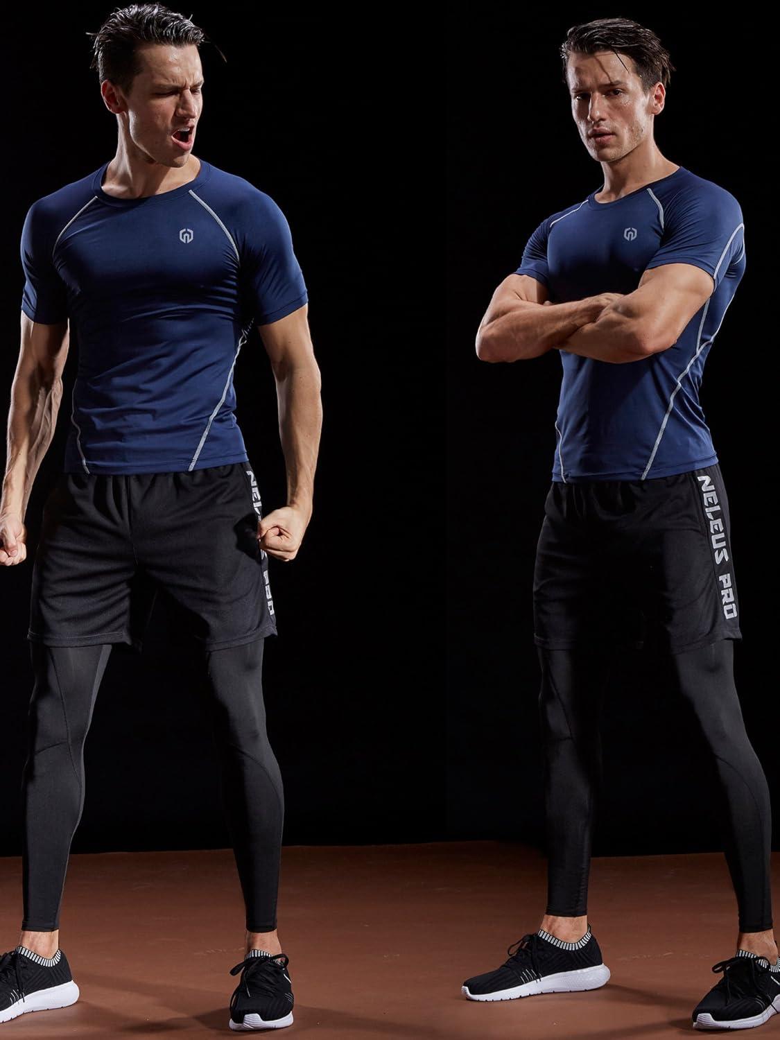 imageNELEUS Mens 3 or 4 Pack Workout Athletic Compression Shirts5022 BlackgreyBlackredNavy Blue