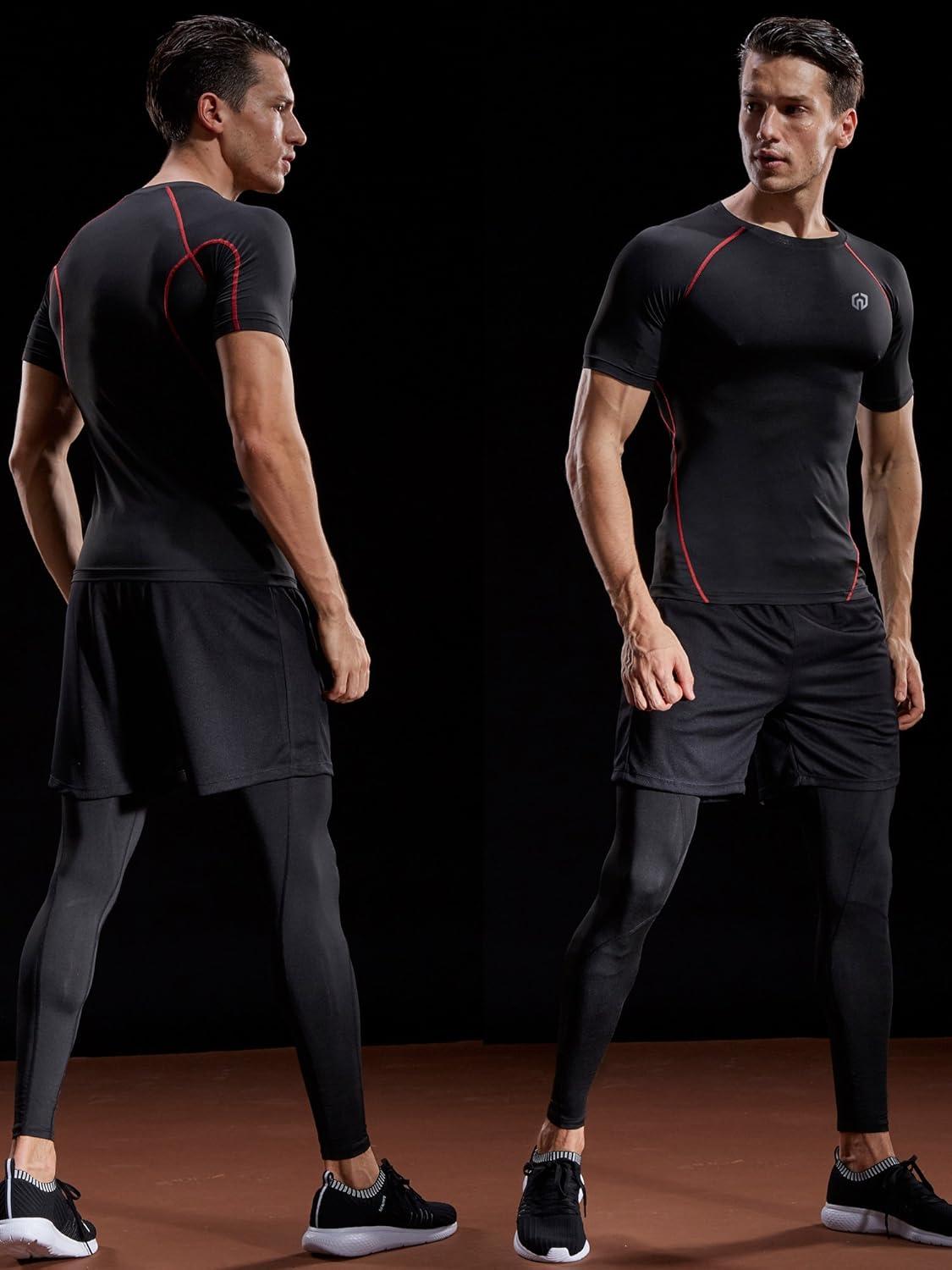 imageNELEUS Mens 3 or 4 Pack Workout Athletic Compression Shirts5022 BlackgreyBlackredNavy Blue