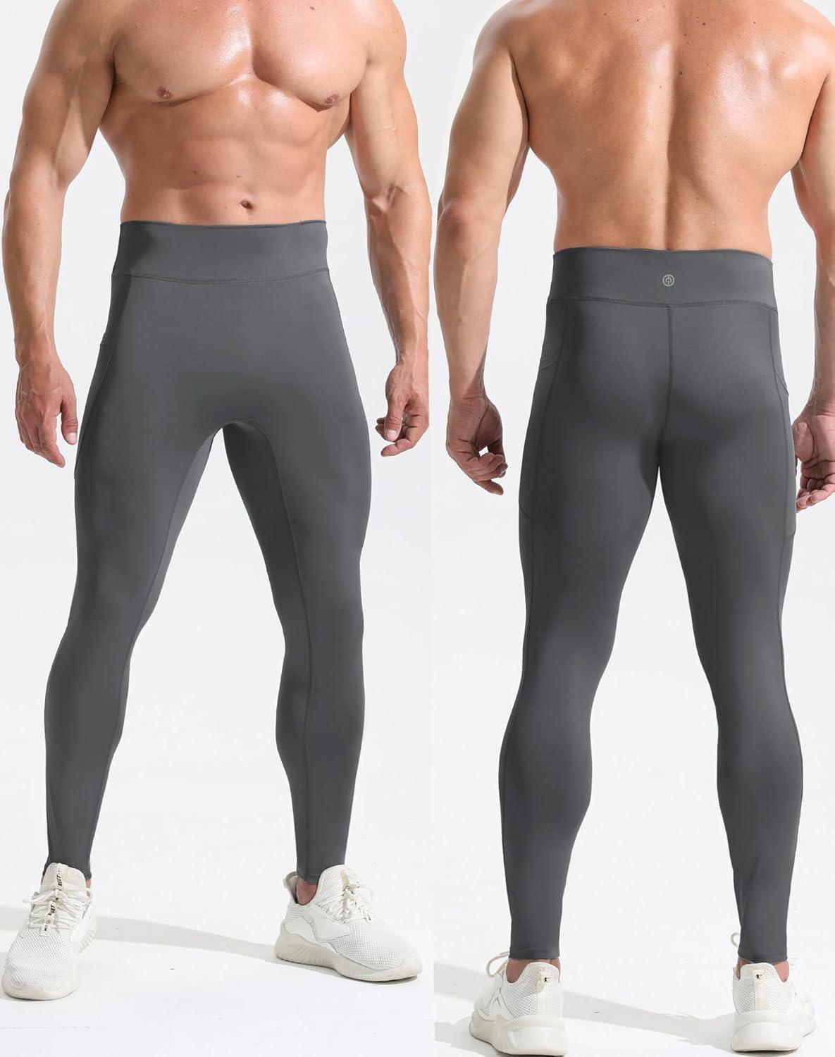 imageNELEUS Mens Compression Baselayer Running Tights Gym Leggings with Pockets6109 BlackGreyGreygreen 3 Pack