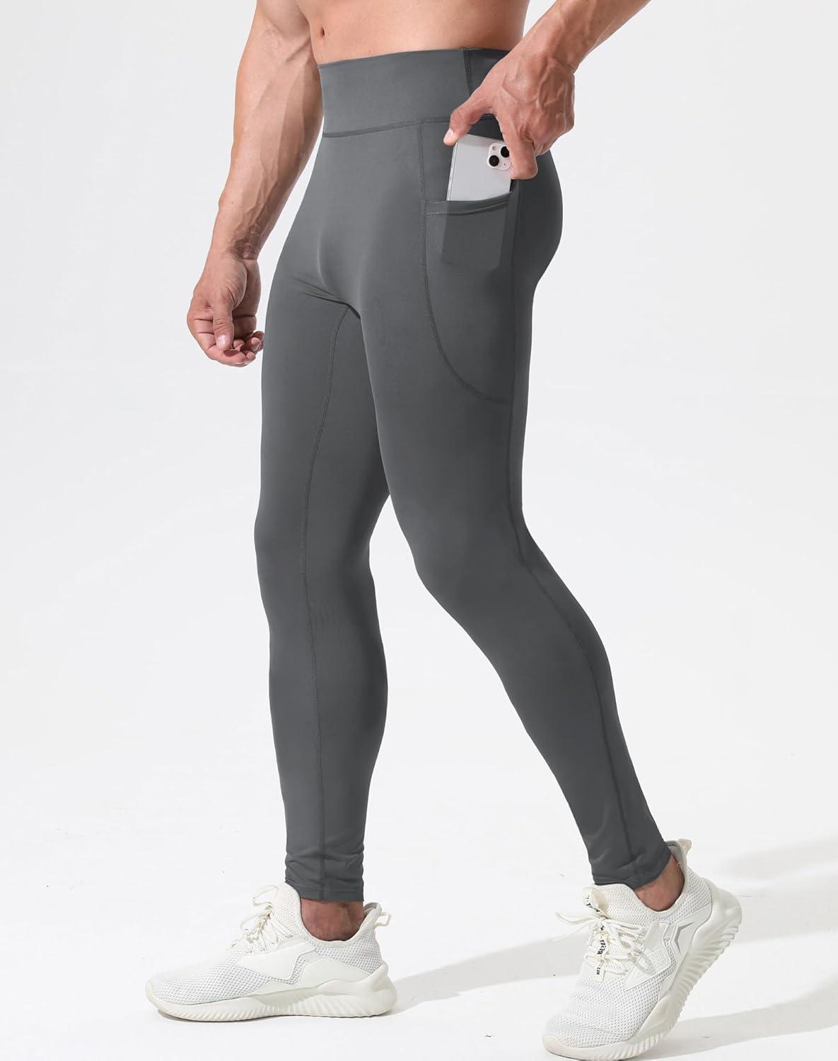 imageNELEUS Mens Compression Baselayer Running Tights Gym Leggings with Pockets6109 BlackGreyGreygreen 3 Pack