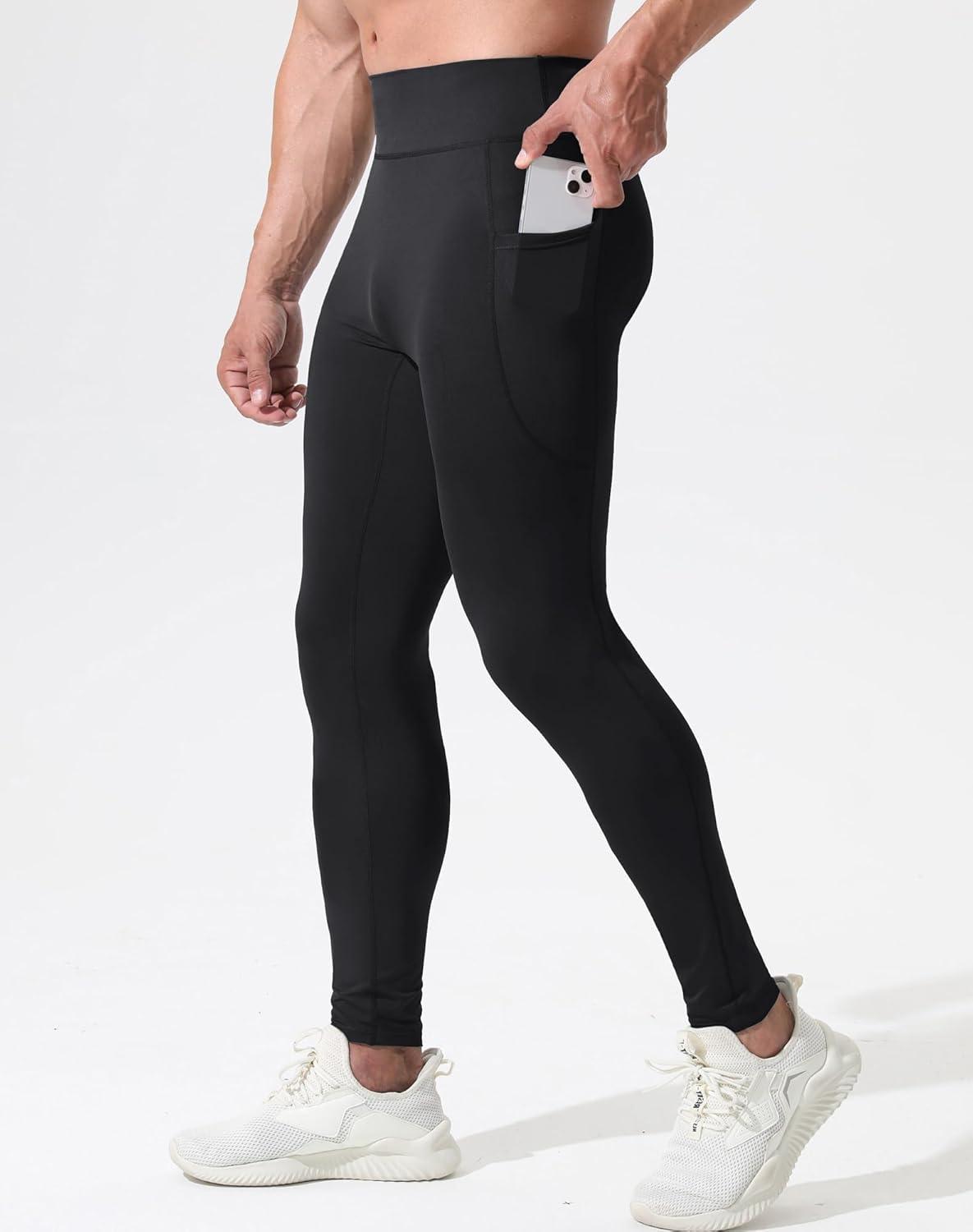 imageNELEUS Mens Compression Baselayer Running Tights Gym Leggings with Pockets6109 BlackGreyPink 3 Pack