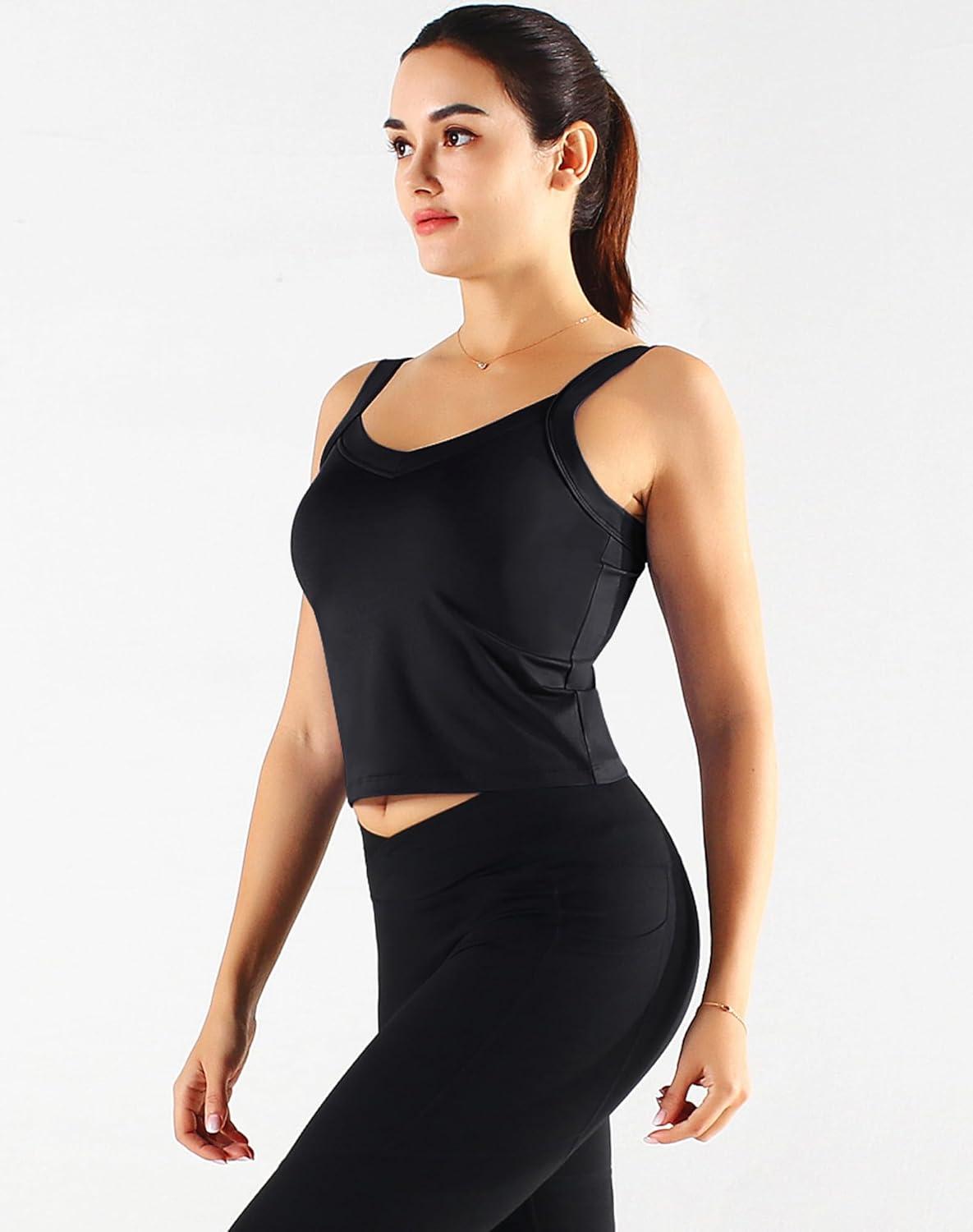 imageNELEUS Womens 3 Pack Athletic Cropped Tank Top Padded Bra8196 BlackBlackBlack