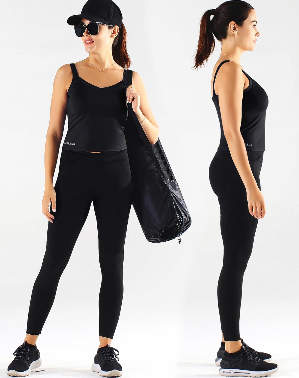 imageNELEUS Womens 3 Pack Athletic Cropped Tank Top Padded Bra8196 BlackBlackBlack