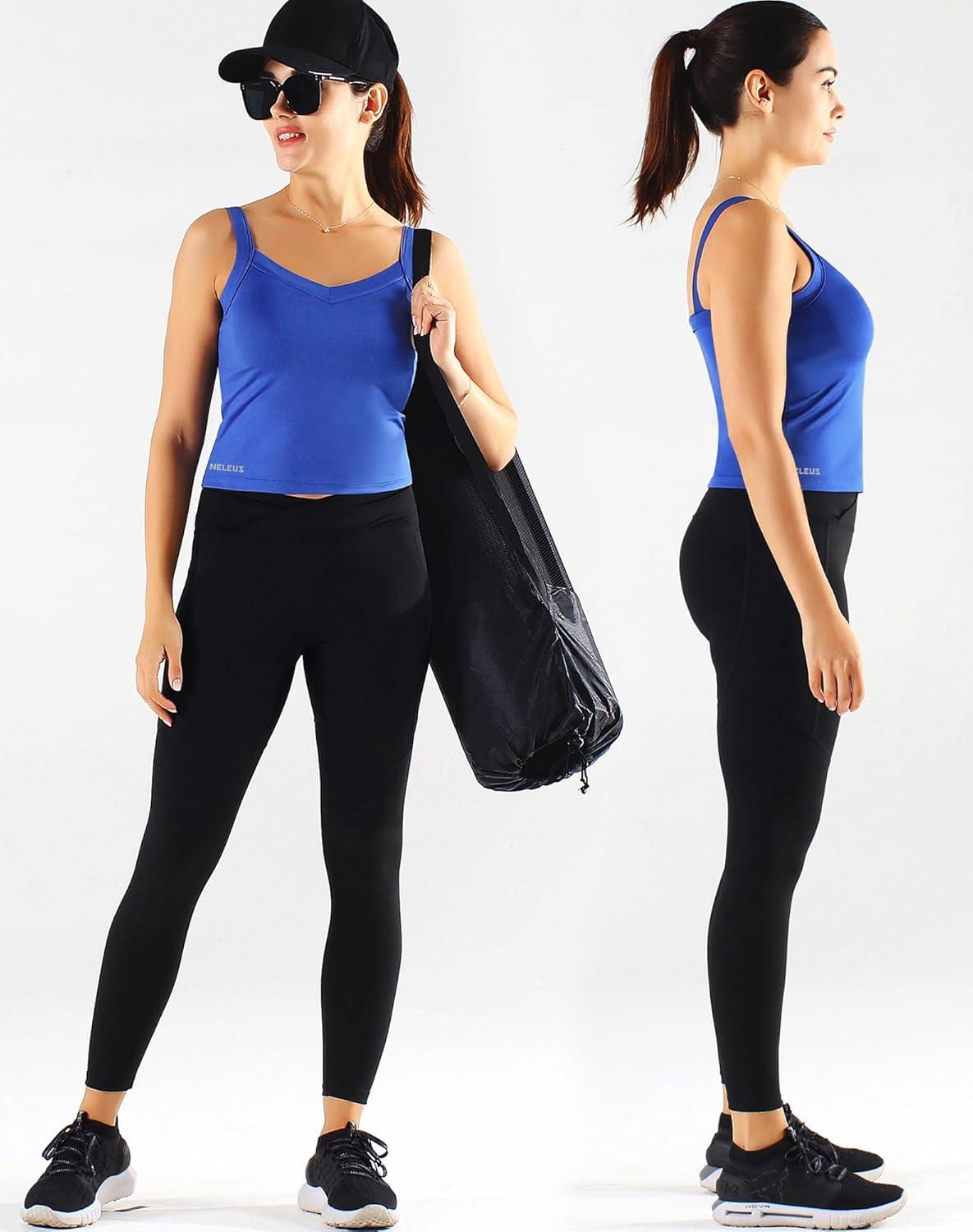 imageNELEUS Womens 3 Pack Athletic Cropped Tank Top Padded Bra8196 BlackGreyBlue