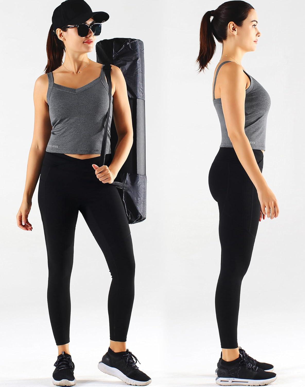 imageNELEUS Womens 3 Pack Athletic Cropped Tank Top Padded Bra8196 BlackGreyBlue