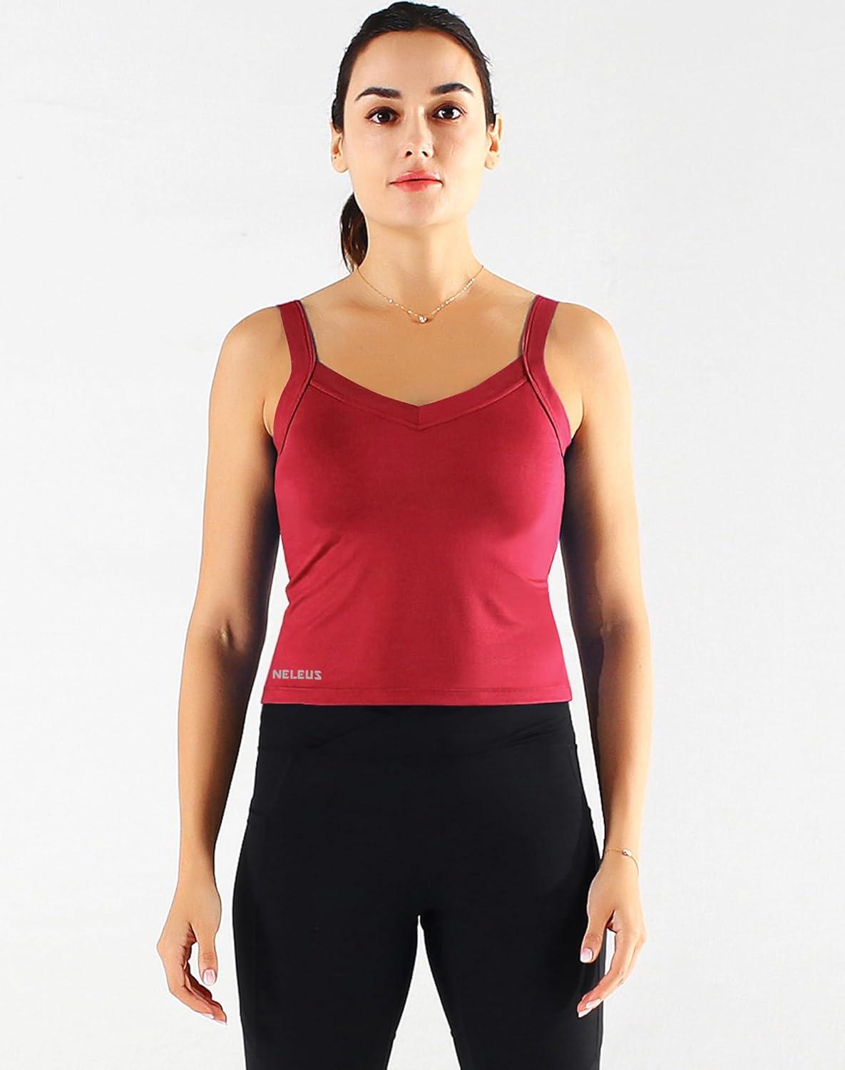 imageNELEUS Womens 3 Pack Athletic Cropped Tank Top Padded Bra8196 BlackRedNavy Blue