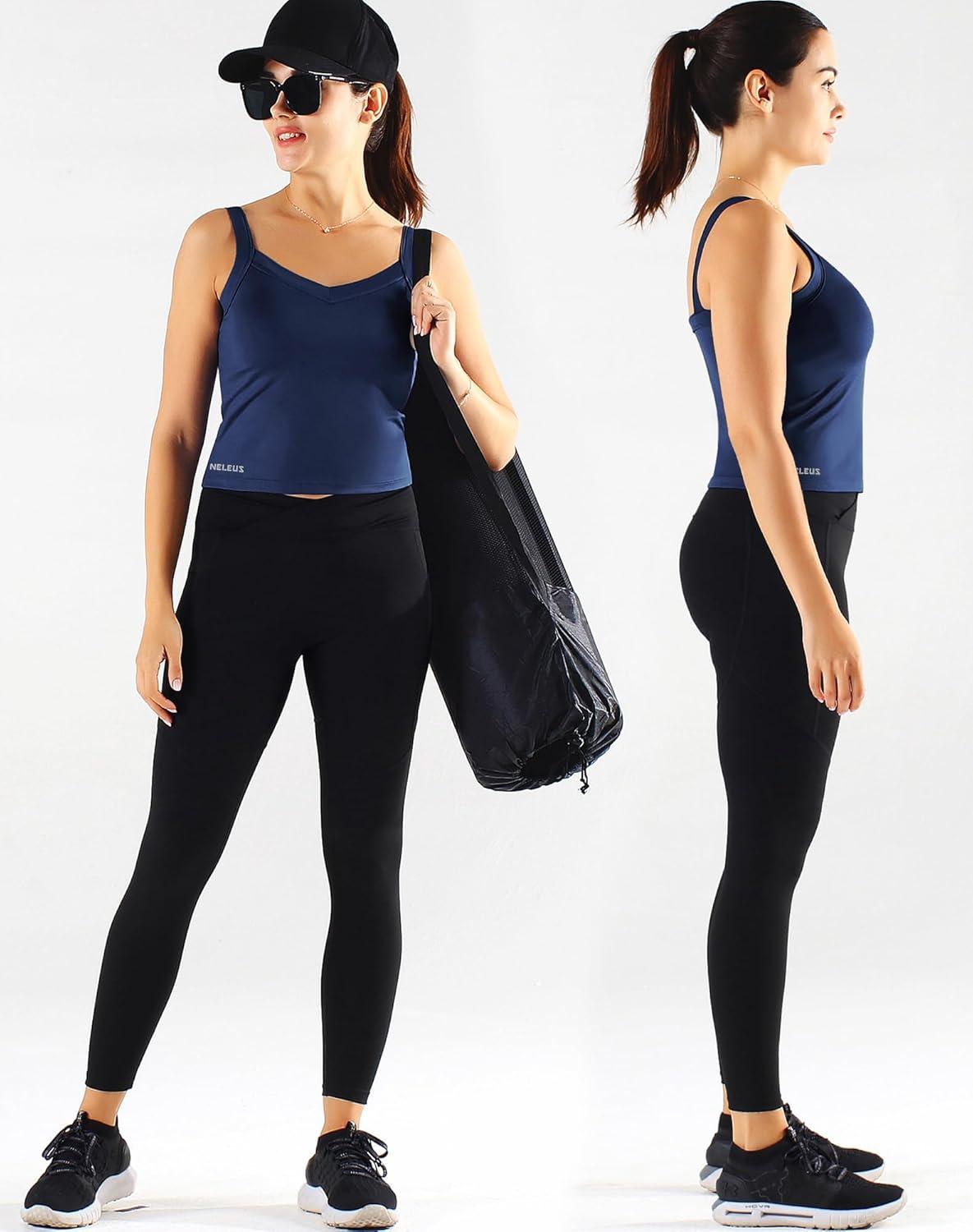 imageNELEUS Womens 3 Pack Athletic Cropped Tank Top Padded Bra8196 BlackRedNavy Blue