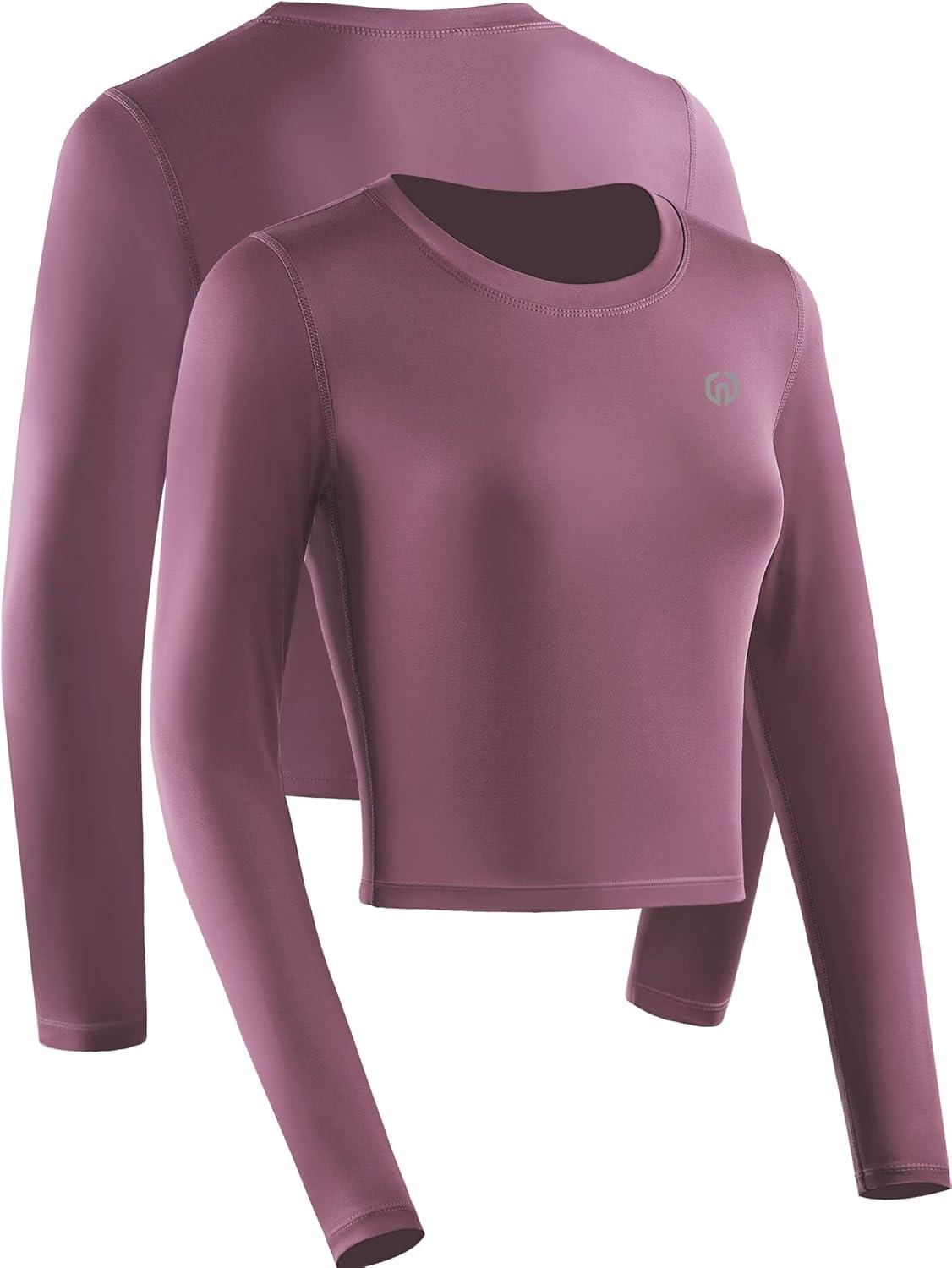 imageNELEUS Womens 3 Pack Compression Workout Athletic ShirtBlackGreyRose Red  Long Sleeve