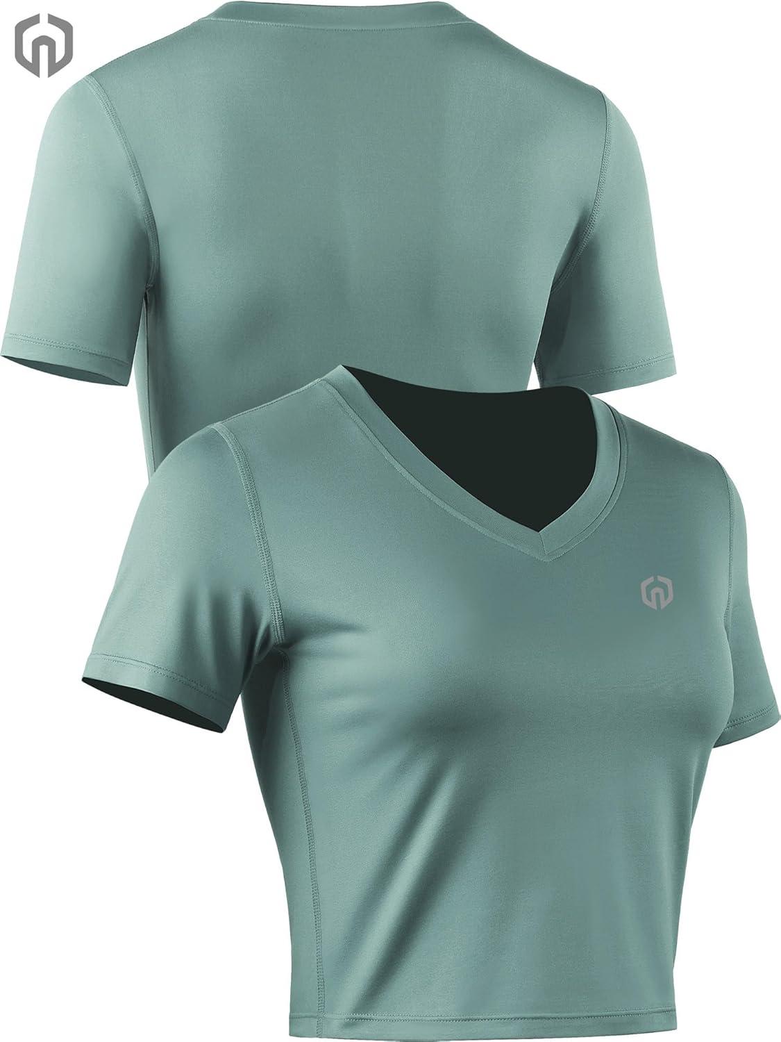 imageNELEUS Womens 3 Pack Compression Workout Athletic ShirtVneck BlackGreyBlackish Green  3 Pack