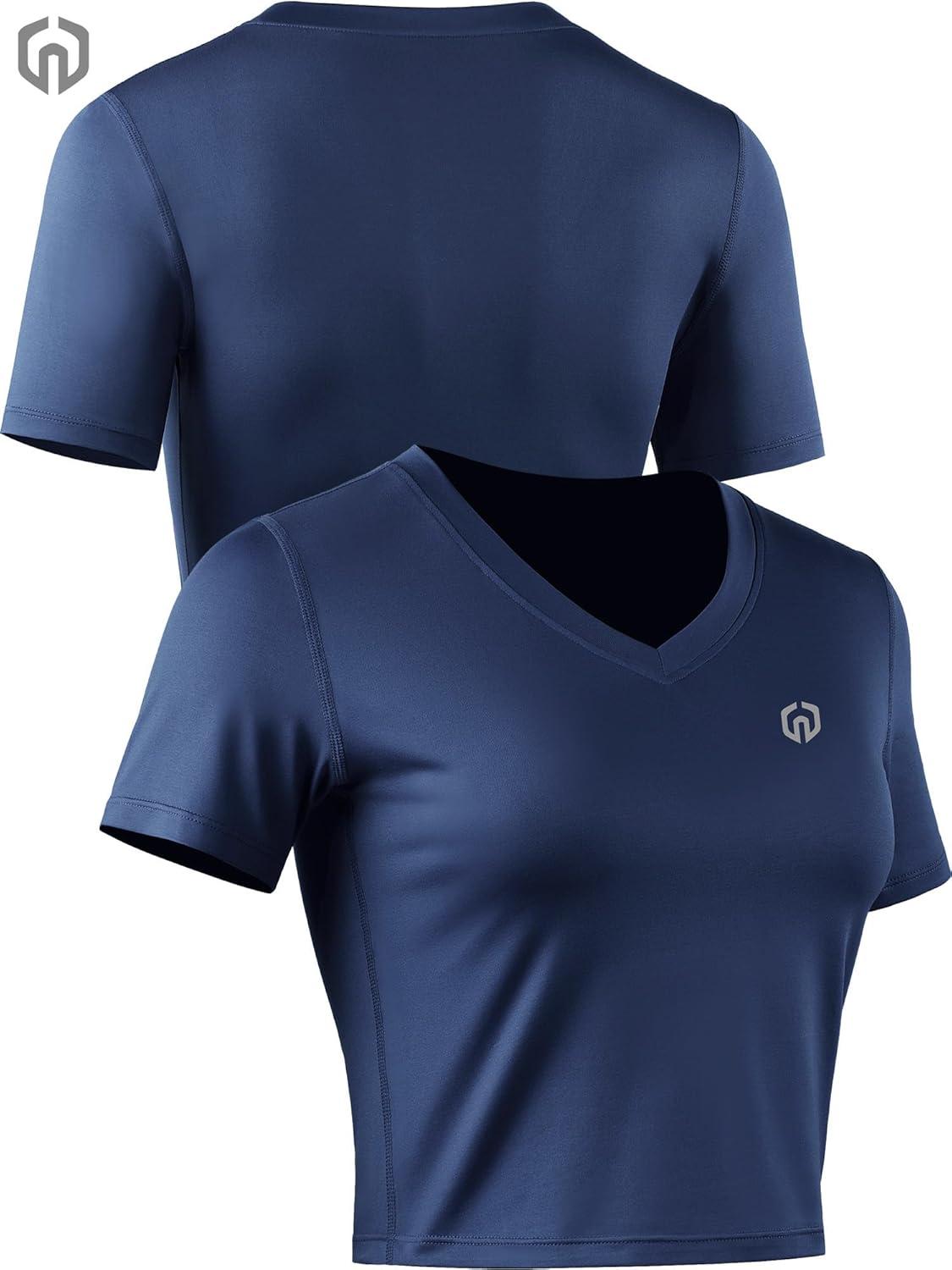 imageNELEUS Womens 3 Pack Compression Workout Athletic ShirtVneck BlackGreyNavy Blue  3 Pack