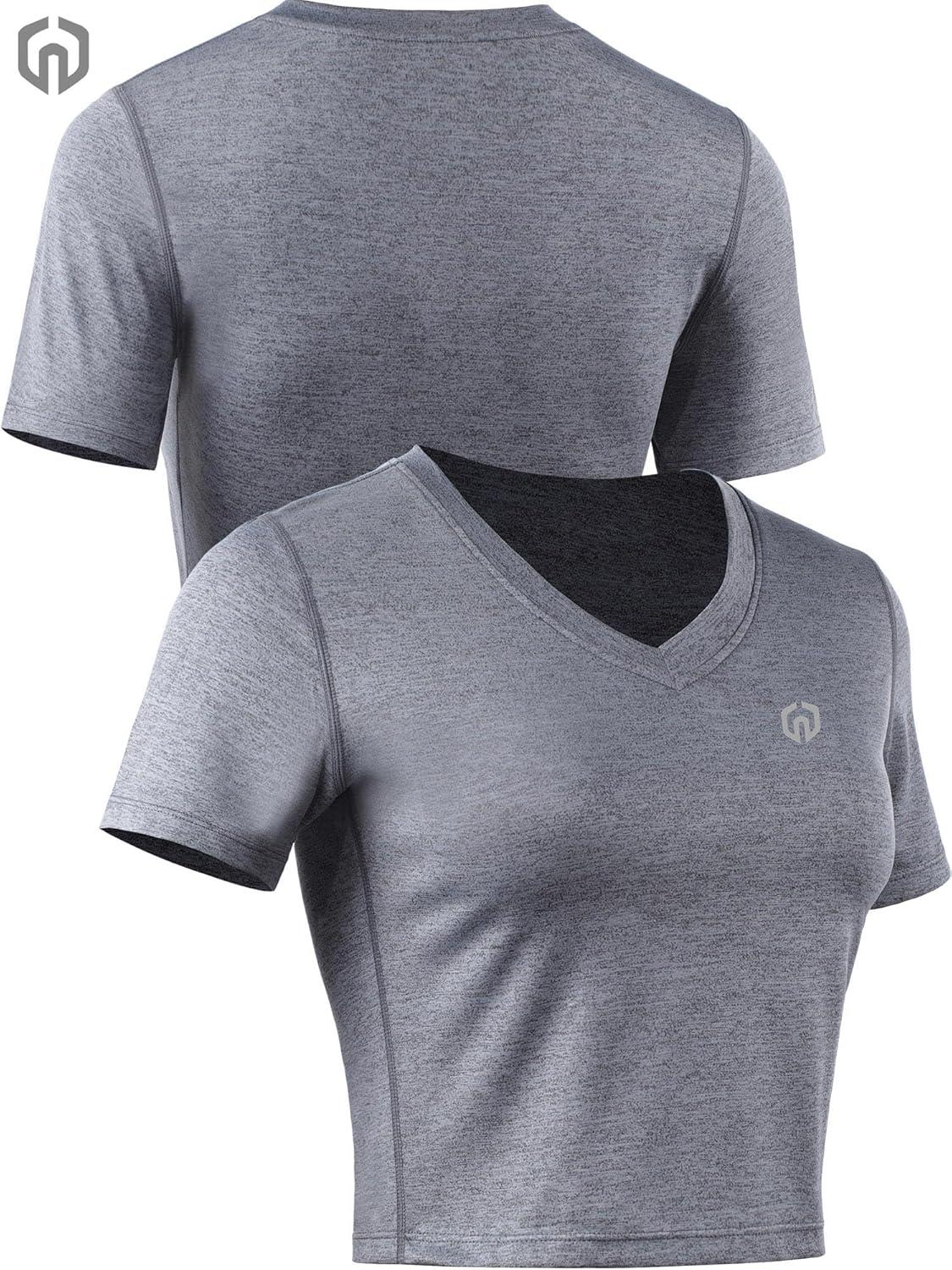 imageNELEUS Womens 3 Pack Compression Workout Athletic ShirtVneck BlackGreyRosy Brown  3 Pack