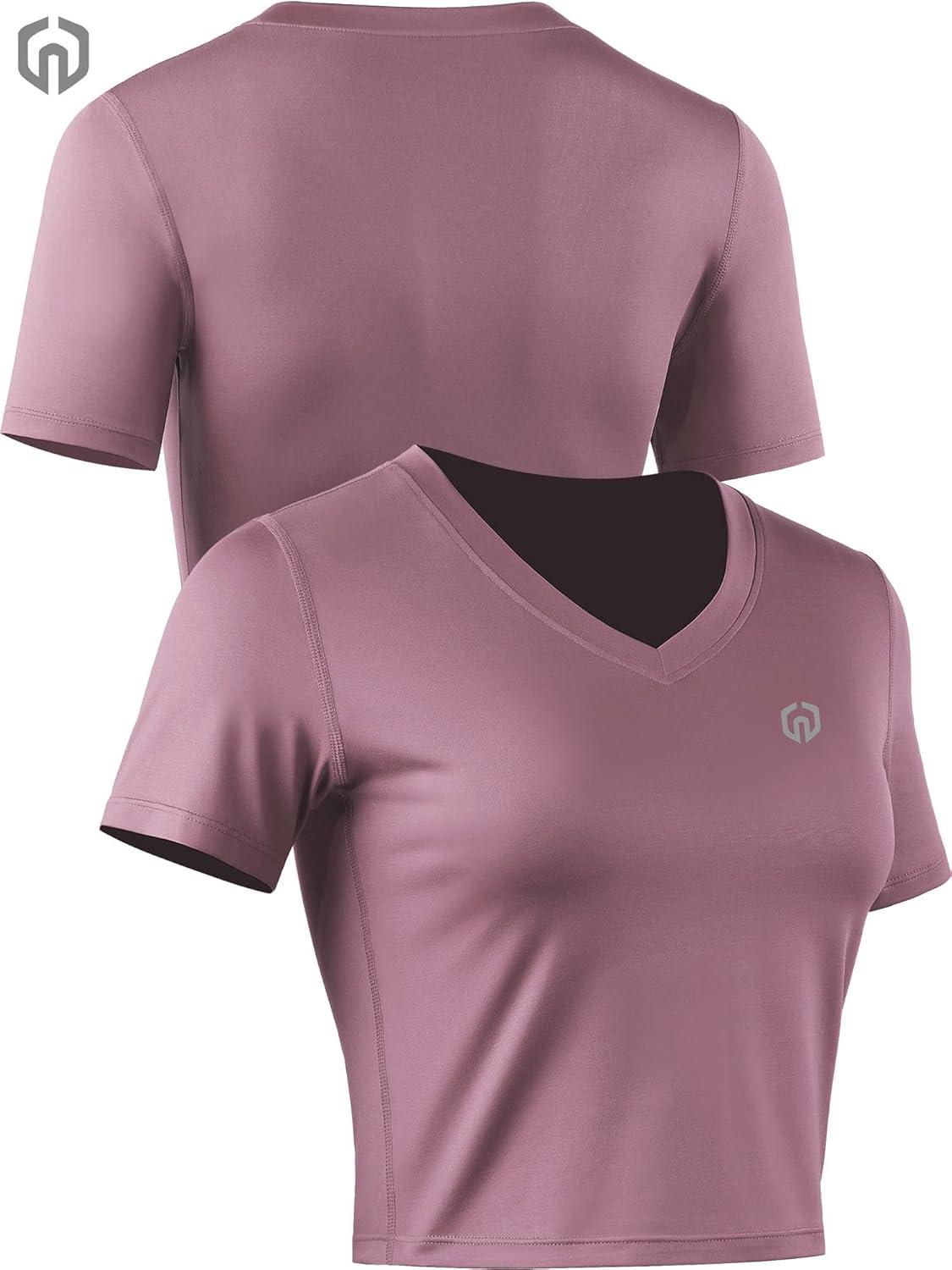 imageNELEUS Womens 3 Pack Compression Workout Athletic ShirtVneck BlackGreyRosy Brown  3 Pack