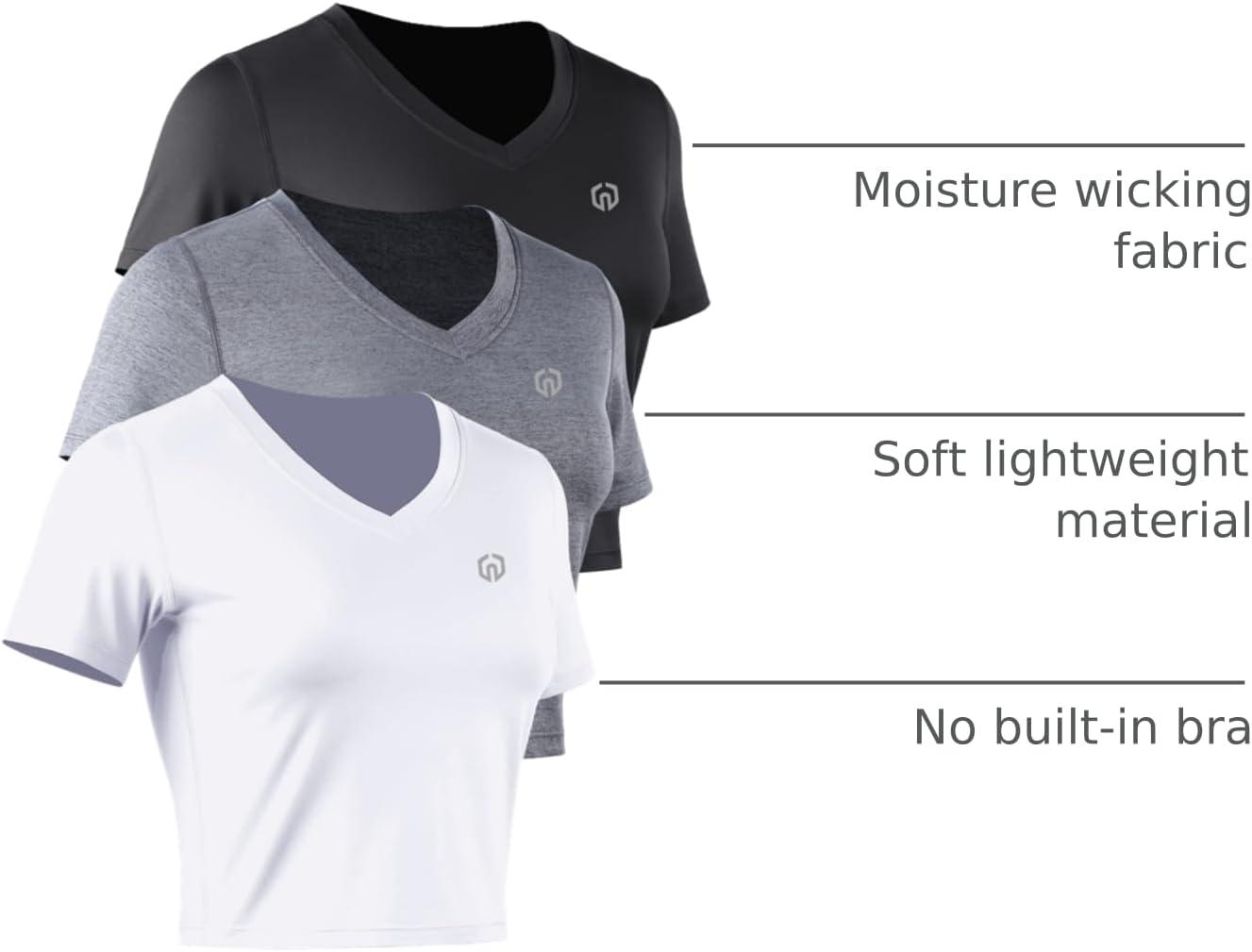 imageNELEUS Womens 3 Pack Compression Workout Athletic ShirtVneck BlackGreyWhite  3 Pack