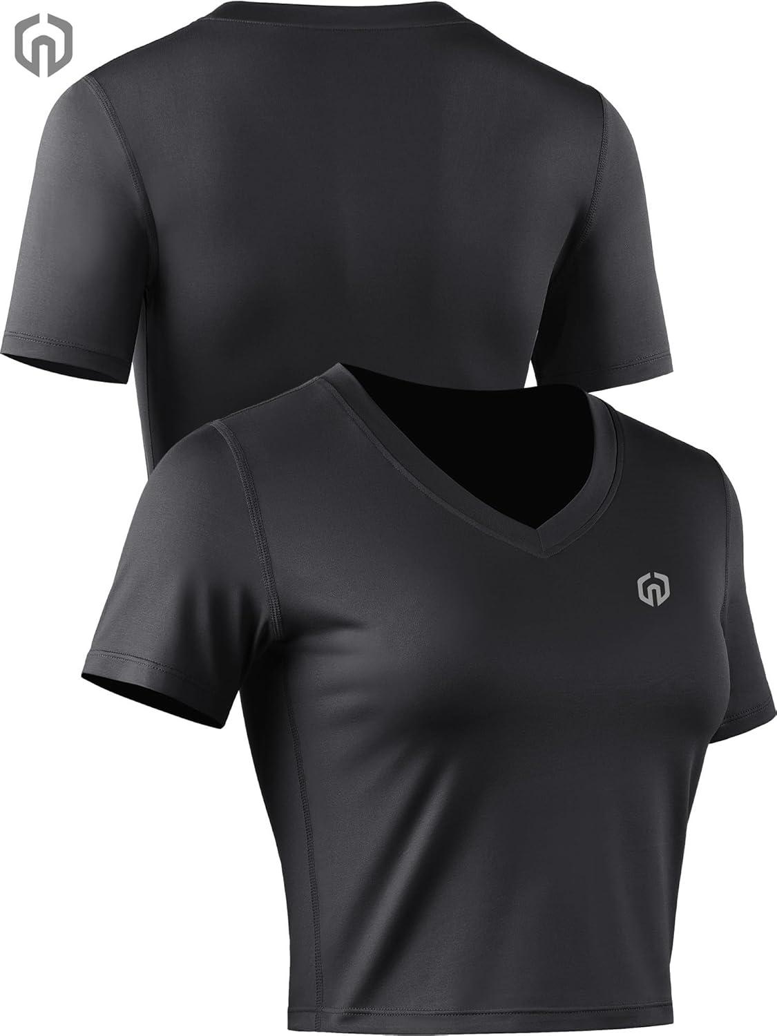 imageNELEUS Womens 3 Pack Compression Workout Athletic ShirtVneck BlackGreyWhite  3 Pack