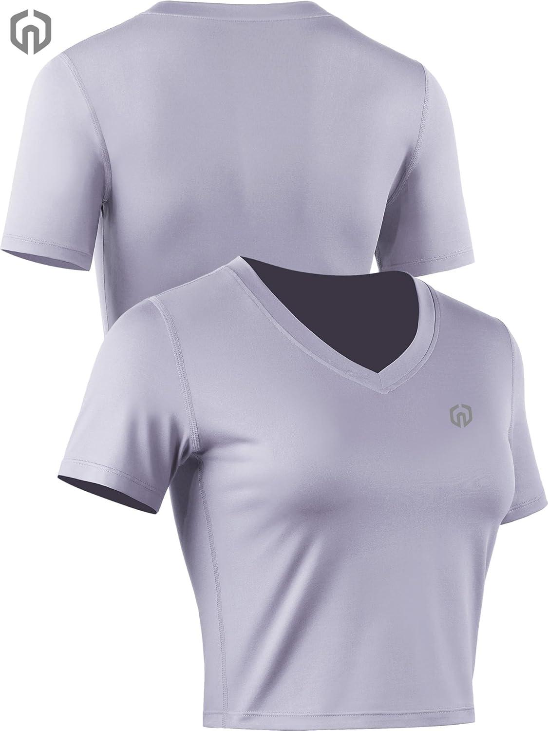 imageNELEUS Womens 3 Pack Compression Workout Athletic ShirtVneck GreyPinkLight Purple  3 Pack