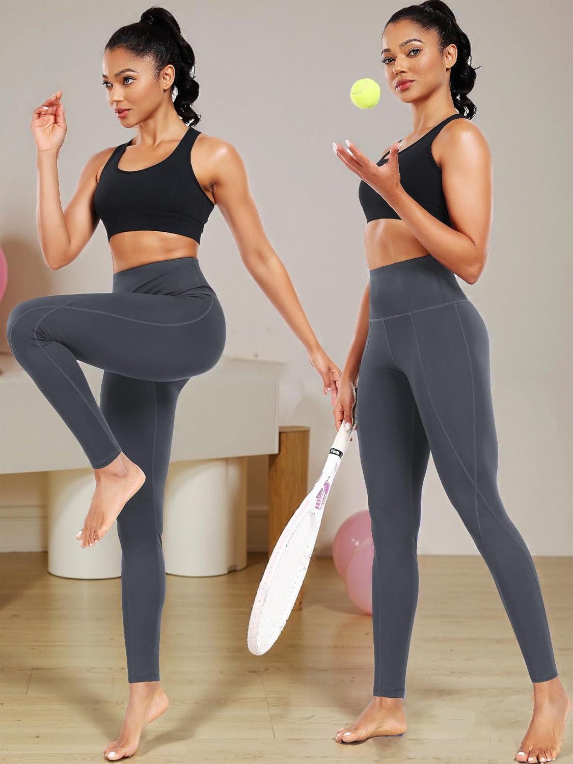 imageNELEUS Womens High Waist Running Workout Leggings for Yoga with Pockets9017 Yoga Pant 2 Packblack grey