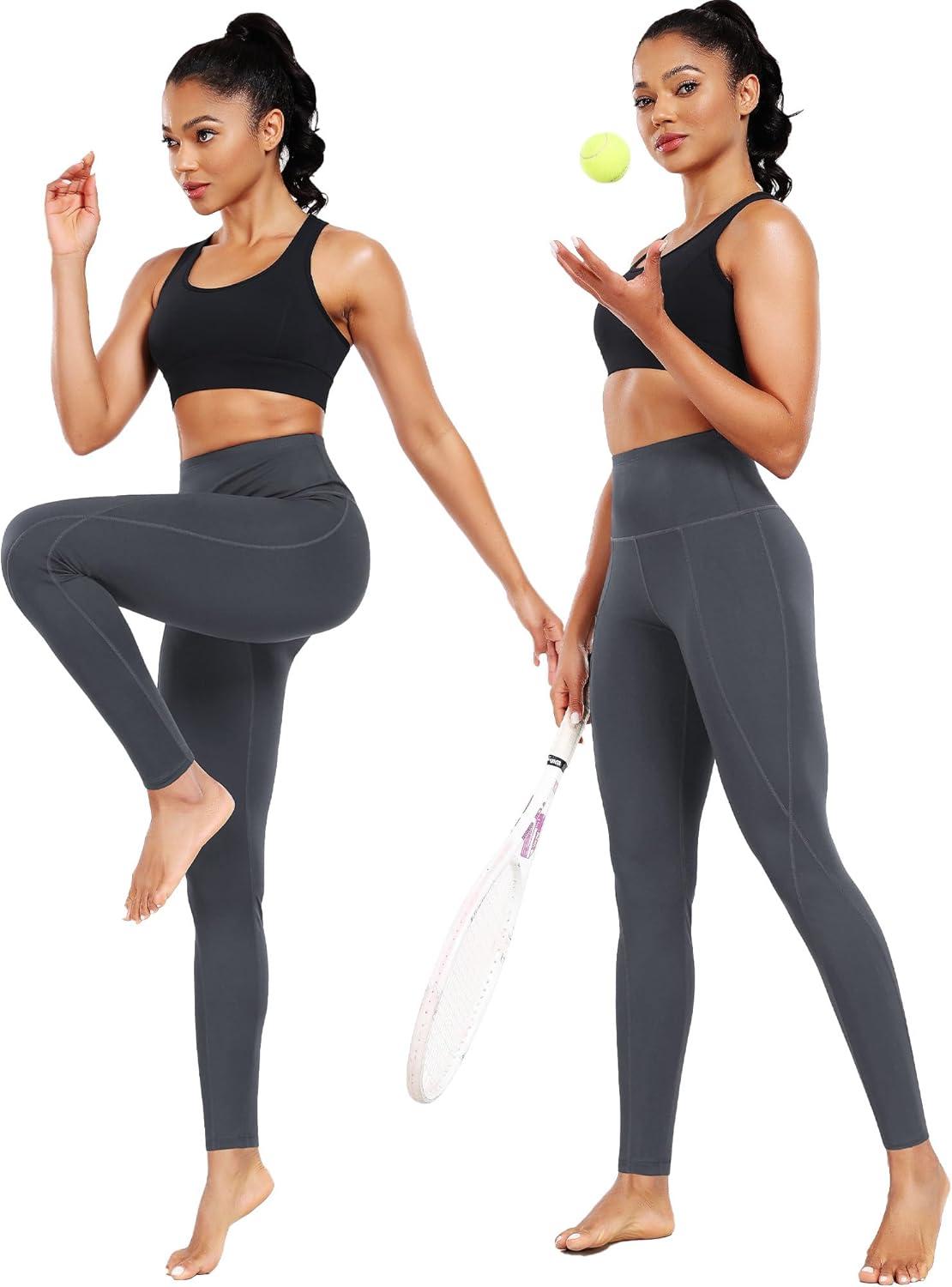 imageNELEUS Womens High Waist Running Workout Leggings for Yoga with Pockets9017 Yoga Pant 2 Packblack grey