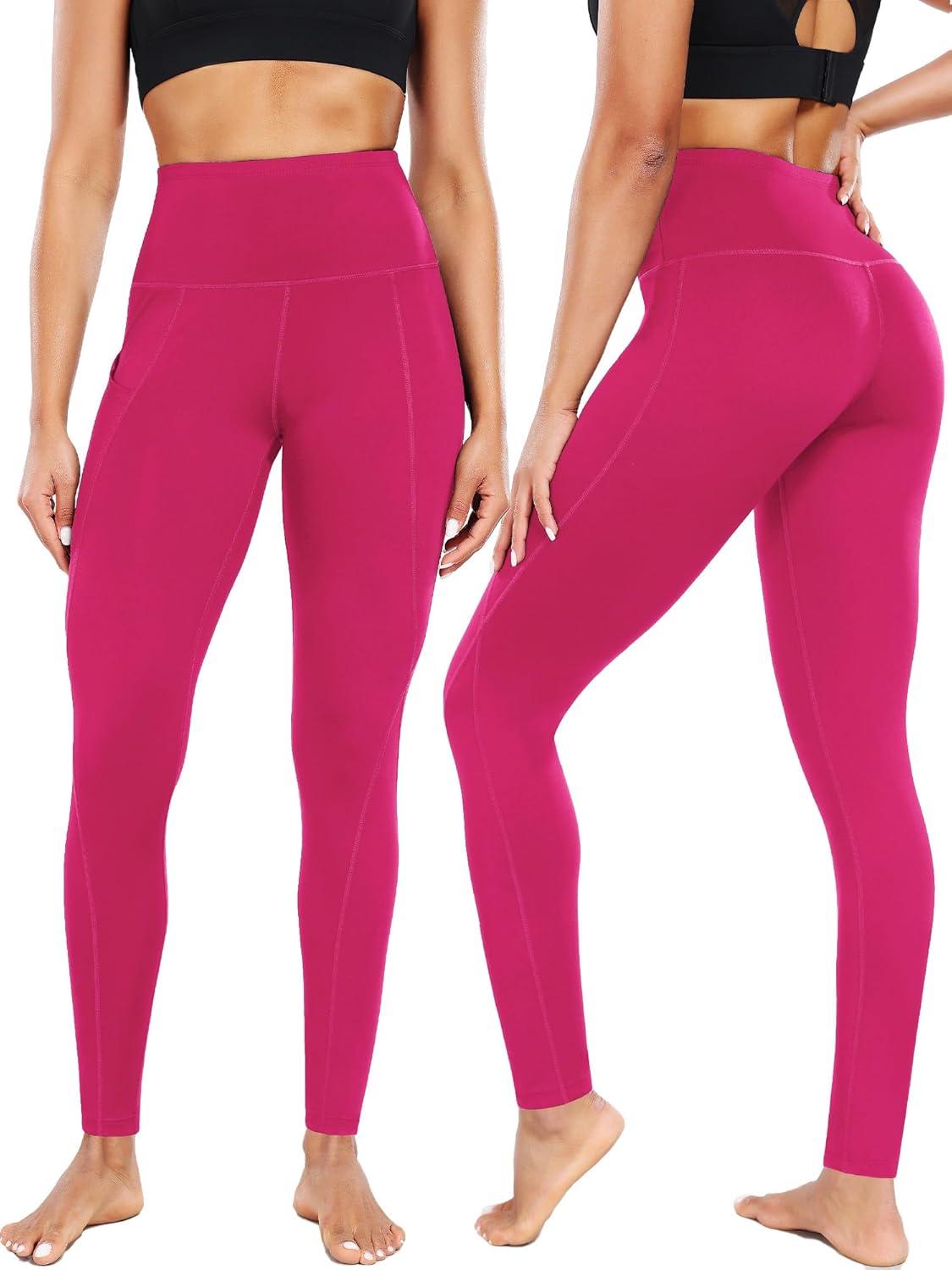 imageNELEUS Womens High Waist Running Workout Leggings for Yoga with Pockets9017 Yoga Pant 2 Packred rose Red