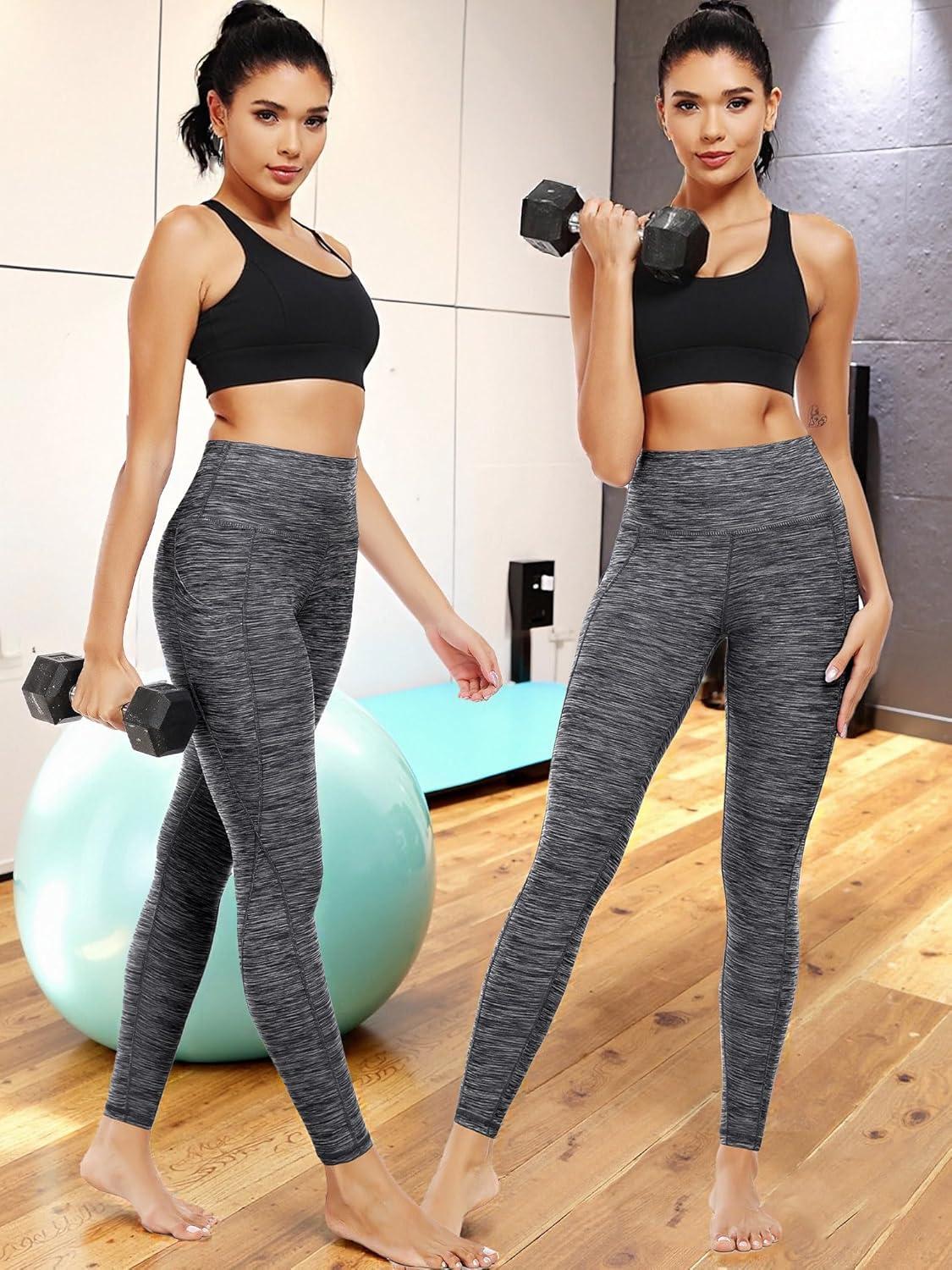 imageNELEUS Womens High Waist Running Workout Leggings for Yoga with Pockets9033 Yoga Pant 2 Pack Black black